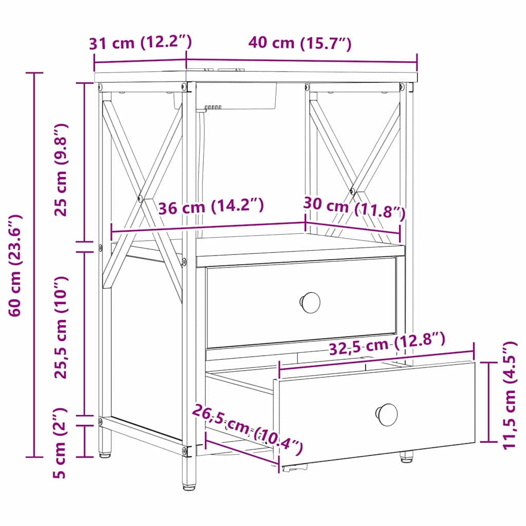 Noćni ormar s ladicama 2 pcs Sonoma hrast 40 x 31 x 60 cm