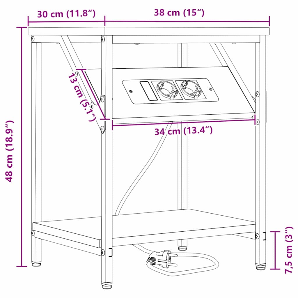 Noćni ormar 2 pcs Crni hrast 38 x 30 x 48 cm Konstruirano drvo