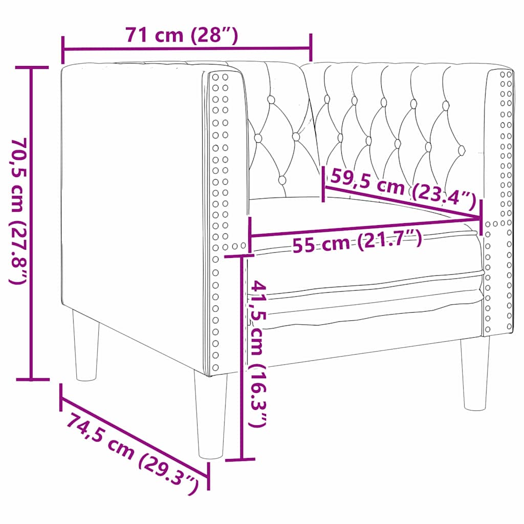 Sofa Tamno siva 74,5 x 71 x 70,5 cm Baršun