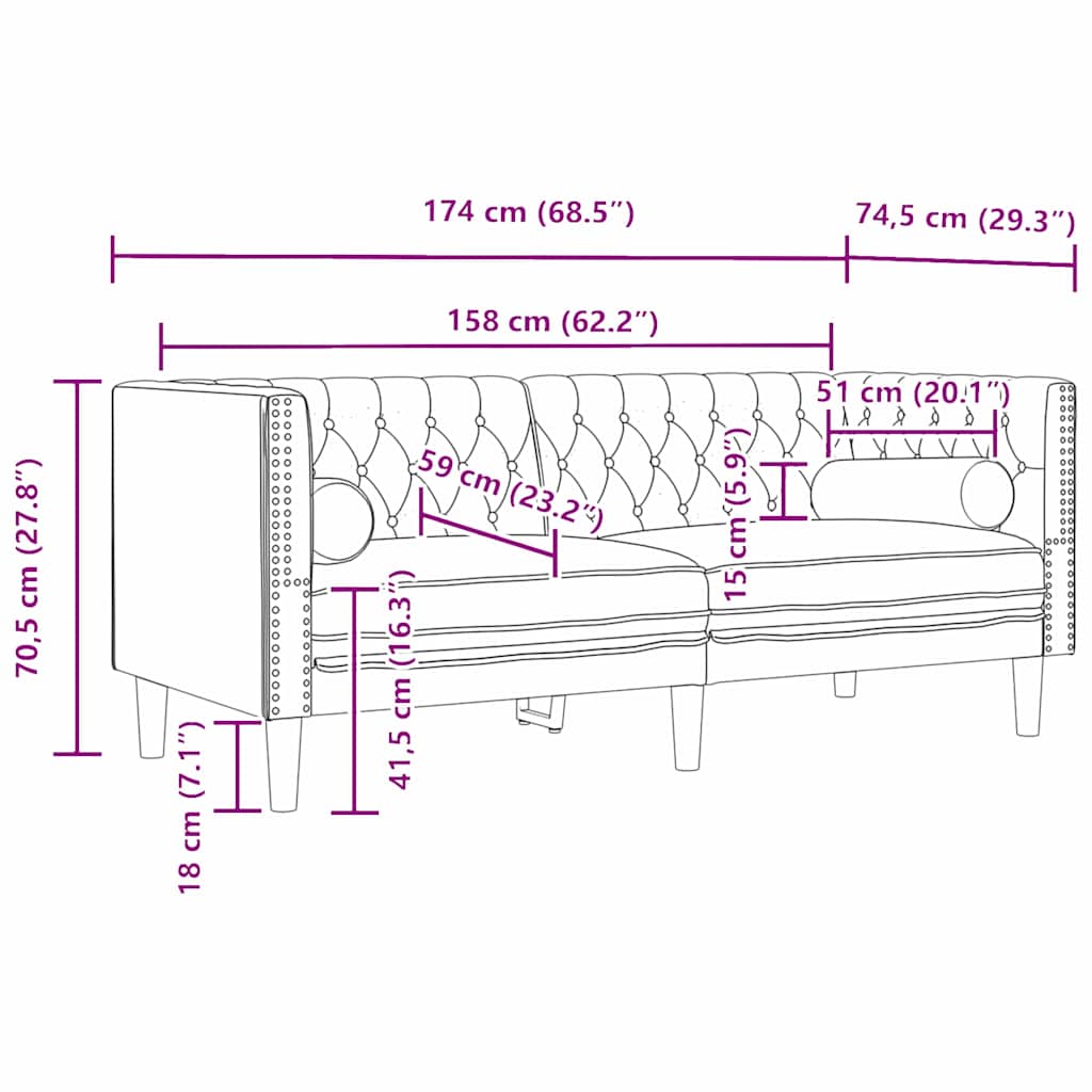 Sofa Svijetlo siva 174 x 74,5 x 70,5 cm Baršun