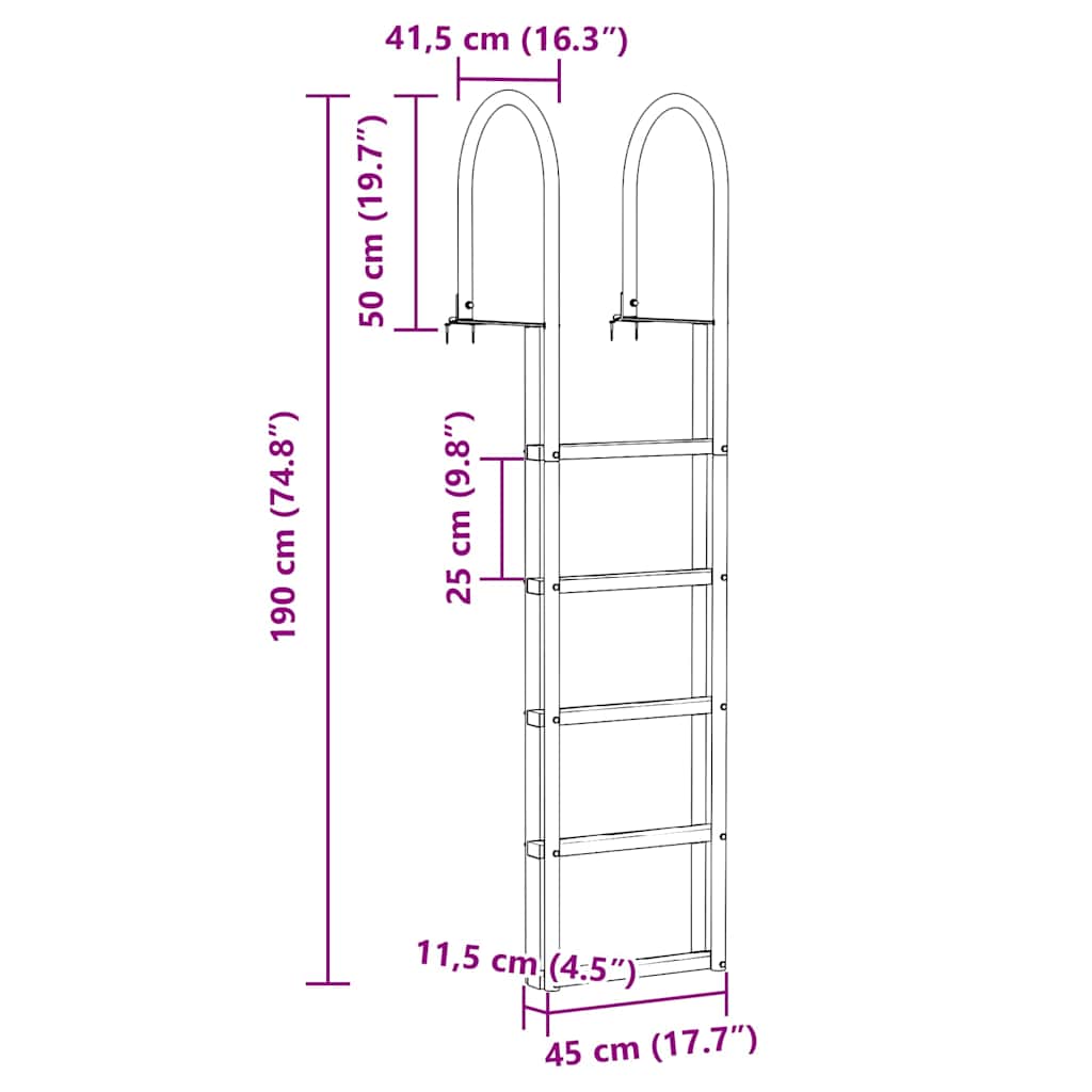Ljestve za pristanište s 5 stepenica Srebrno 45 ×11,5 ×190 cm