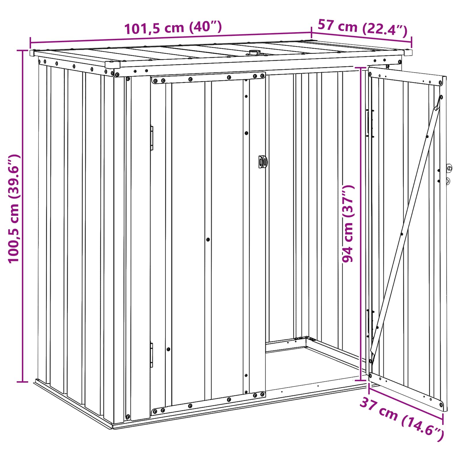 Kutija za spremanje u vrtu Crna 101,5 x 57 x 100,5 cm Čelik