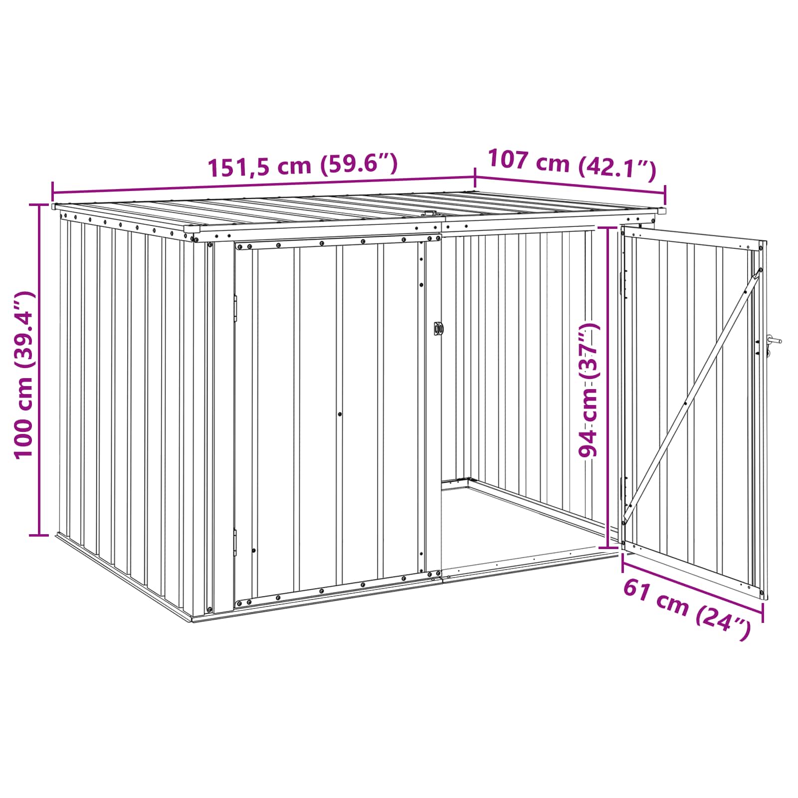 Kutija za spremanje u vrtu Crna 151,5 x 107 x 100 cm Čelik