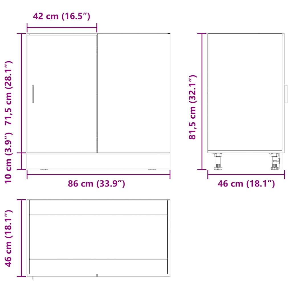 Kuhinjska Kutna Donja Vitrina Crni hrast 86 x 46 x 81,5 cm
