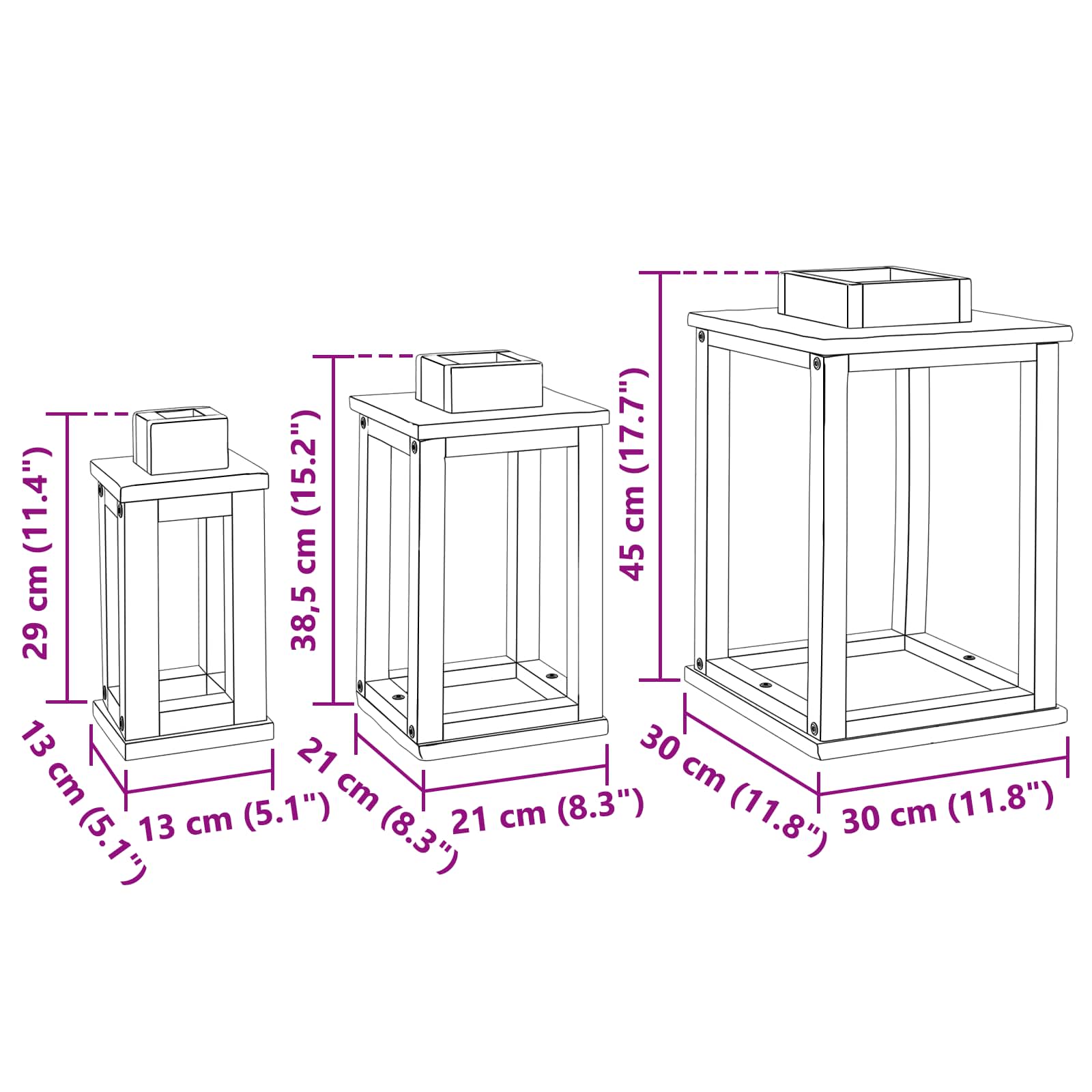 Fenjer 3 pcs Prirodna Drvo od mahagonija