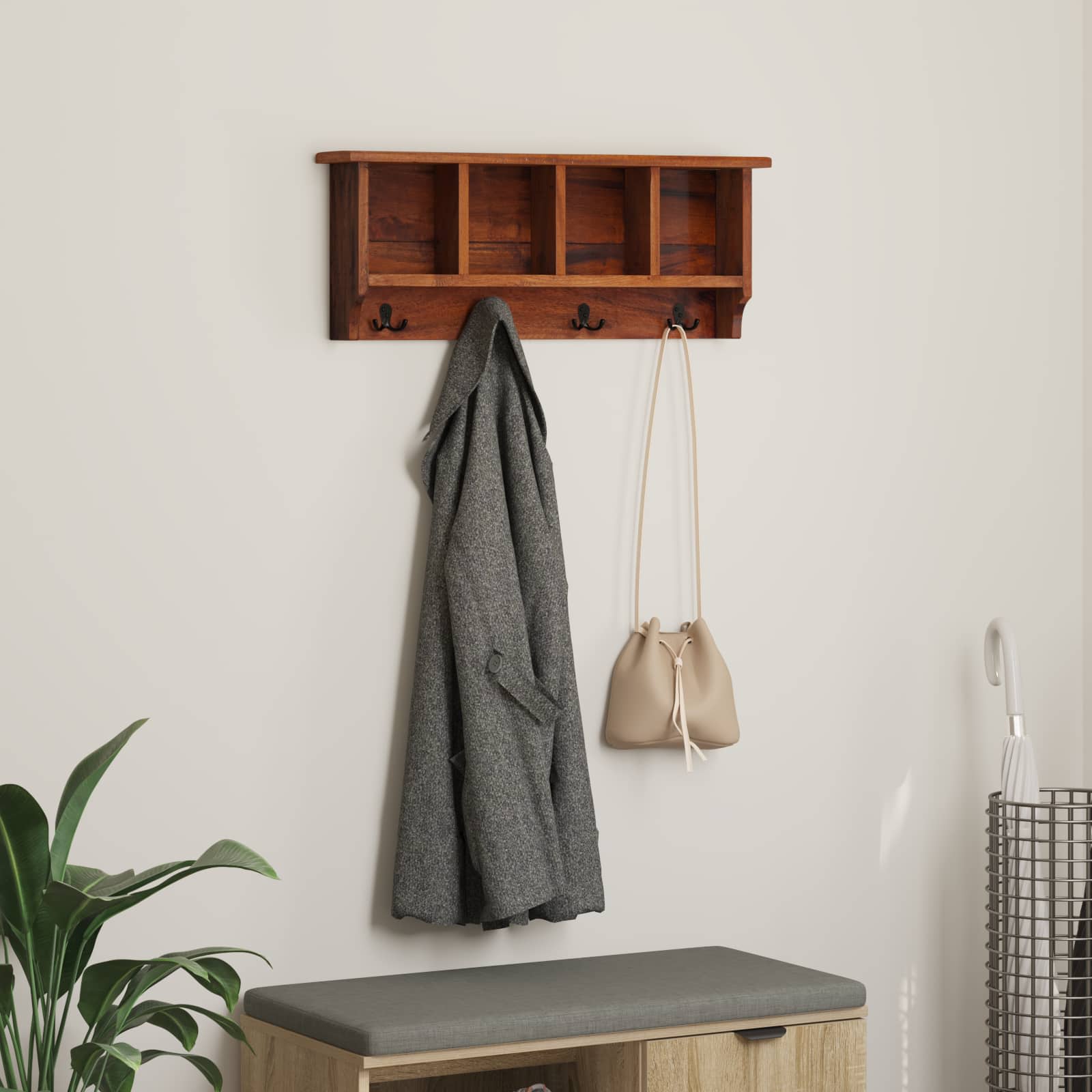 Vješalica Smeđa 70 x 11 x 27 cm Čvrsto mahagonijsko drvo