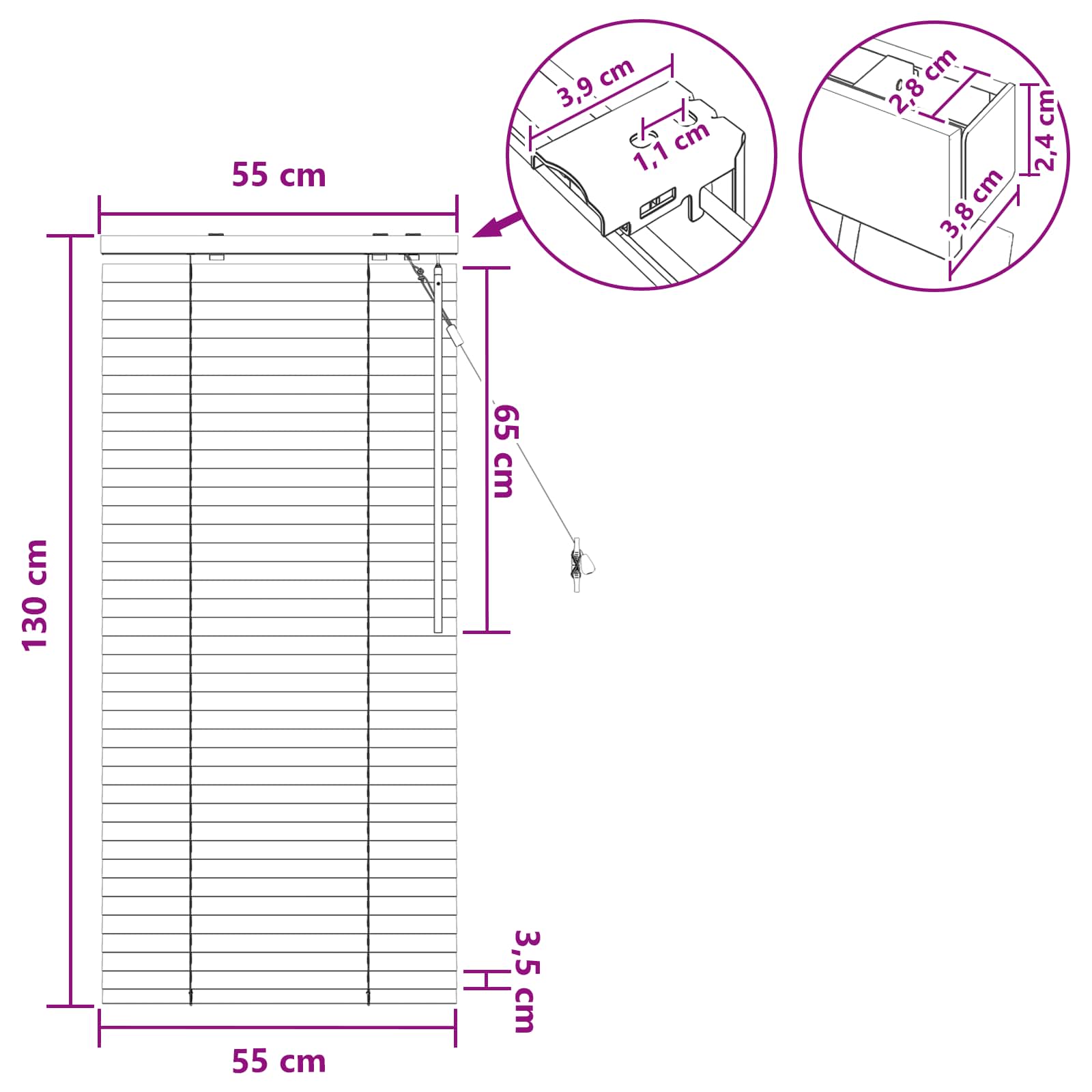 Venecijanska roleta Izgled hrasta 55 x 130 cm 35 mm
