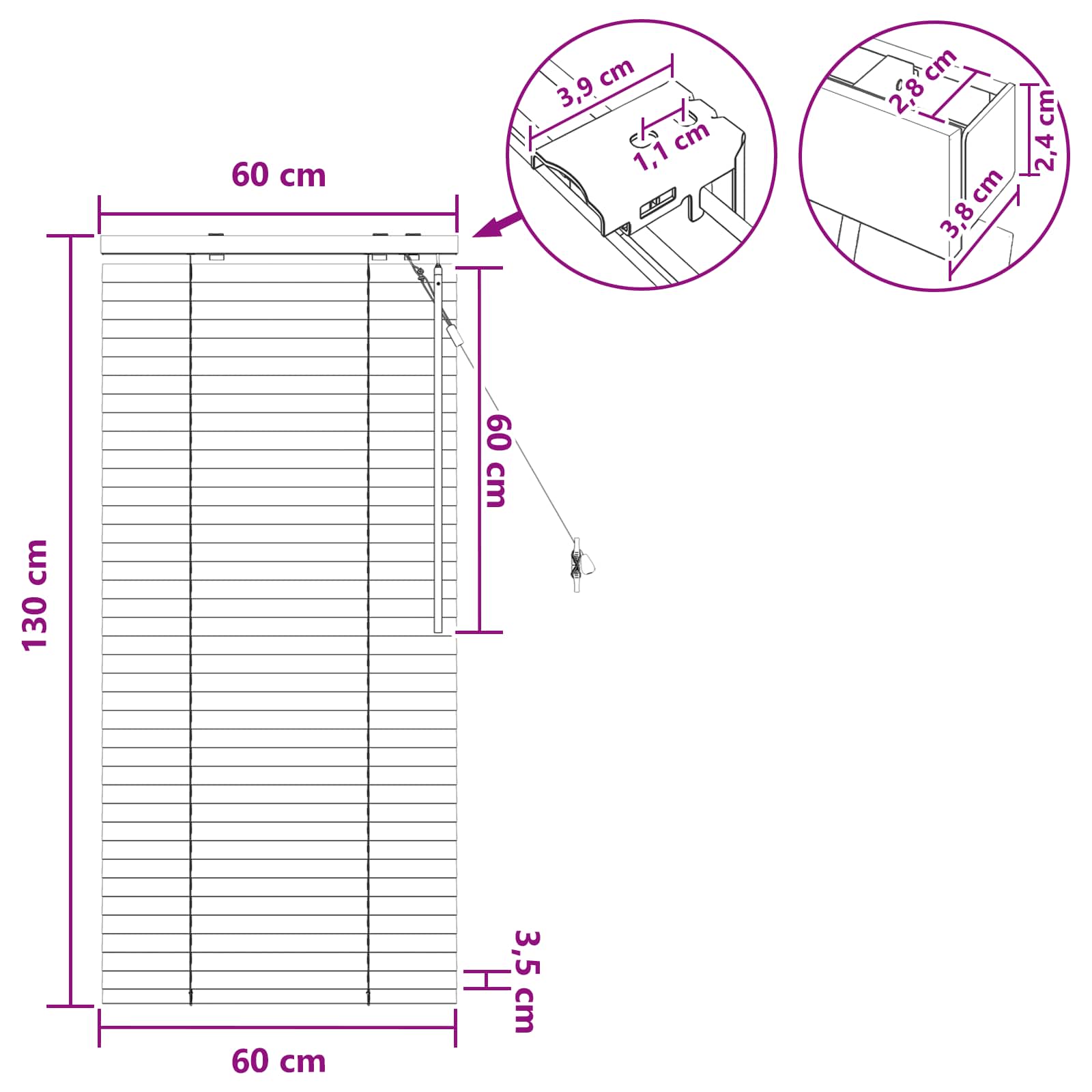 Venecijanska roleta Izgled hrasta 60 x 130 cm 35 mm