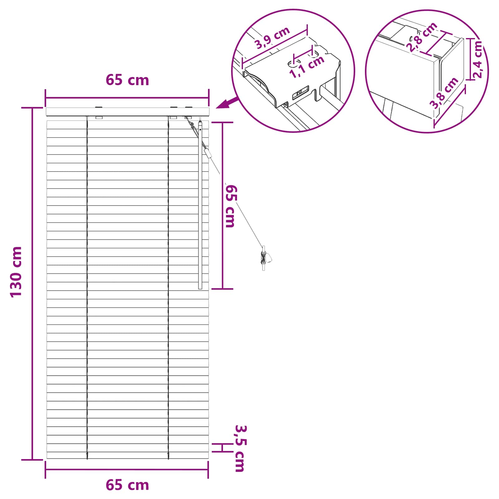 Venecijanska roleta Izgled hrasta 65 x 130 cm 35 mm