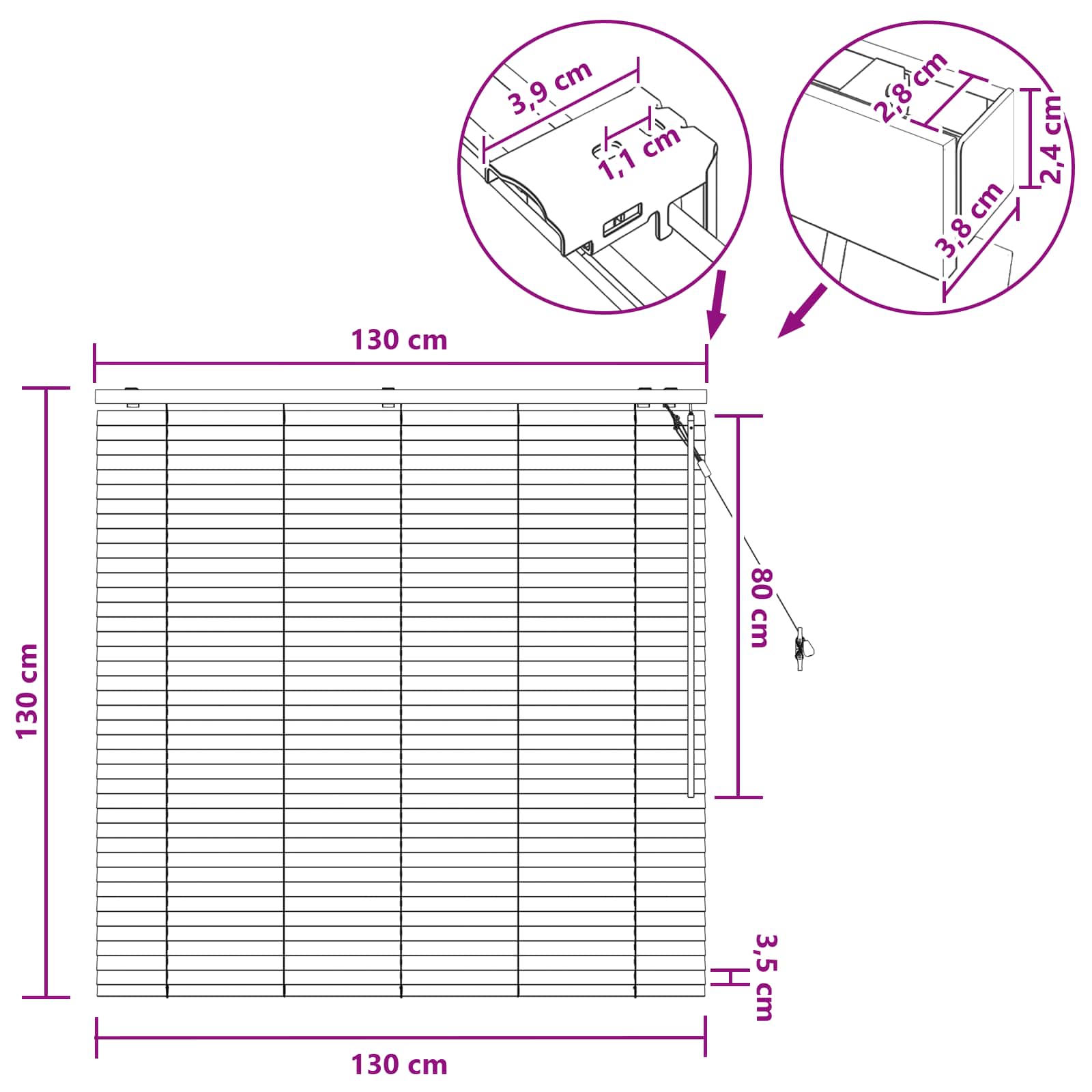 Venecijanska roleta Izgled hrasta 130 x 130 cm 35 mm