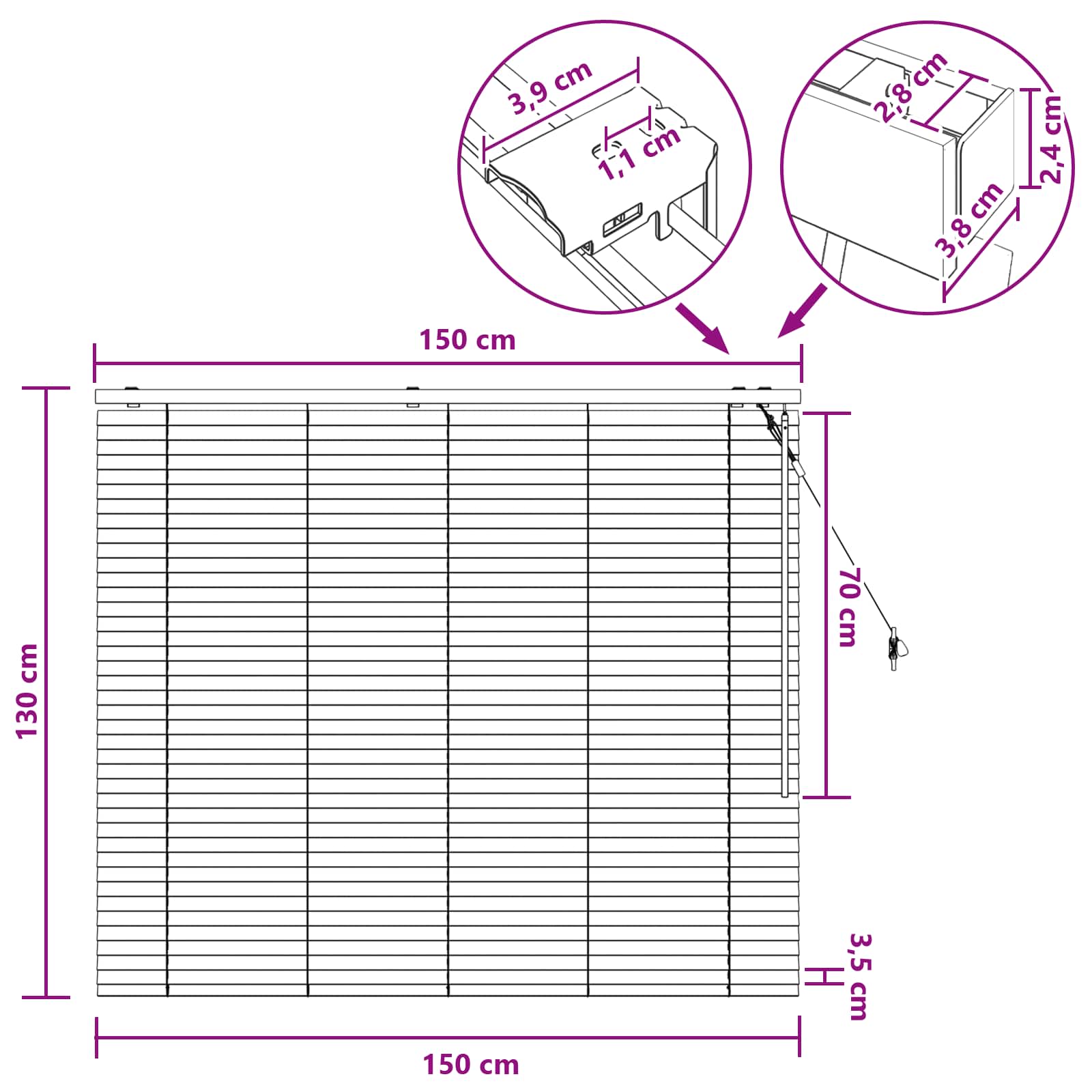 Venecijanska roleta Izgled hrasta 150 x 130 cm 35 mm