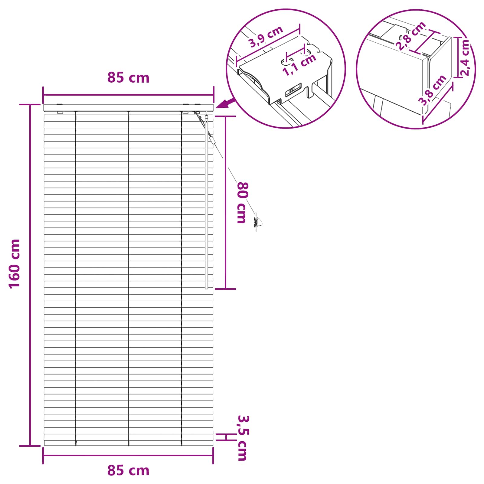 Venecijanska roleta Izgled hrasta 85 x 160 cm 35 mm