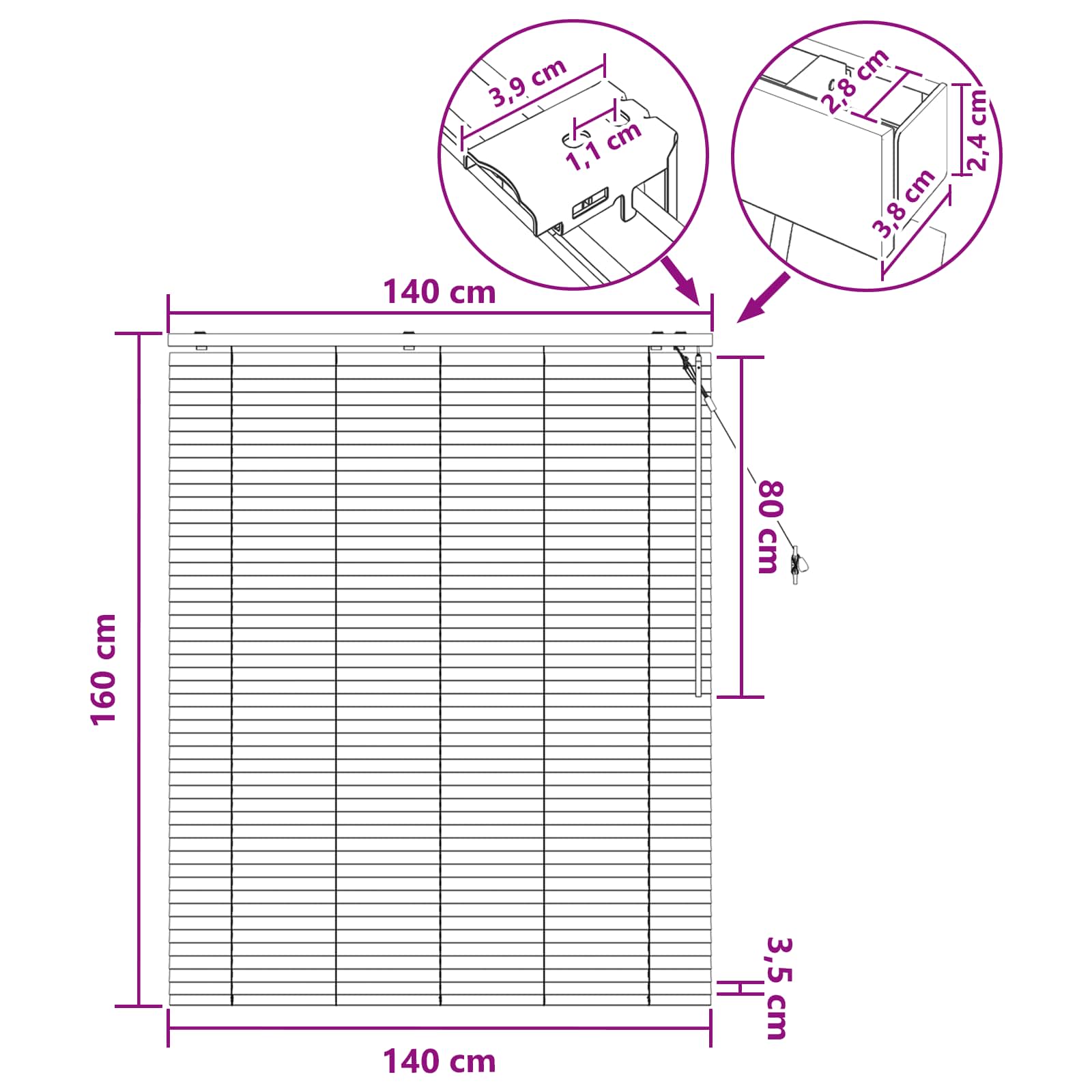 Venecijanska roleta Izgled hrasta 140 x 160 cm 35 mm