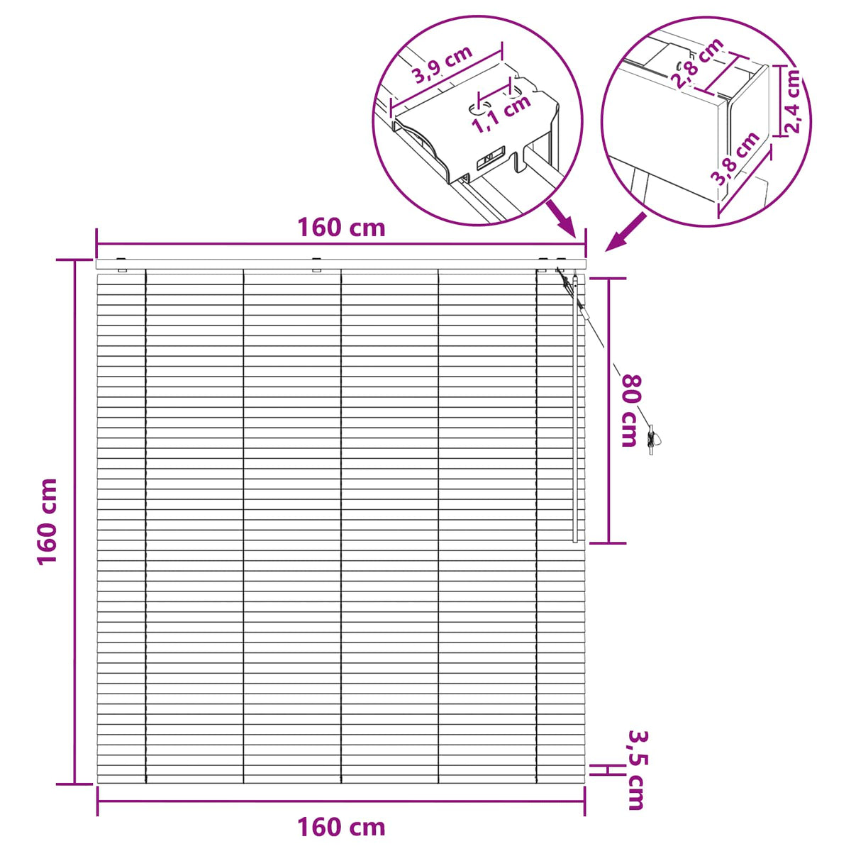 Venecijanska roleta Izgled hrasta 160 x 160 cm 35 mm