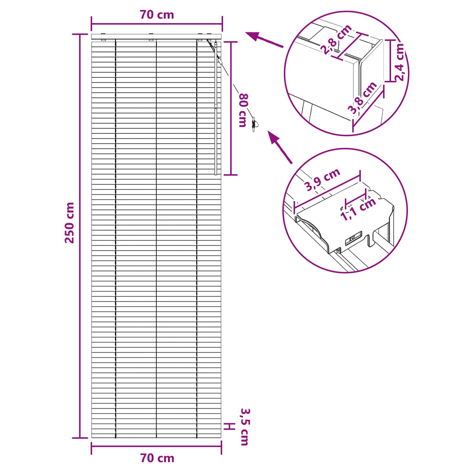 Venecijanska roleta Izgled hrasta 70 x 250 cm 35 mm