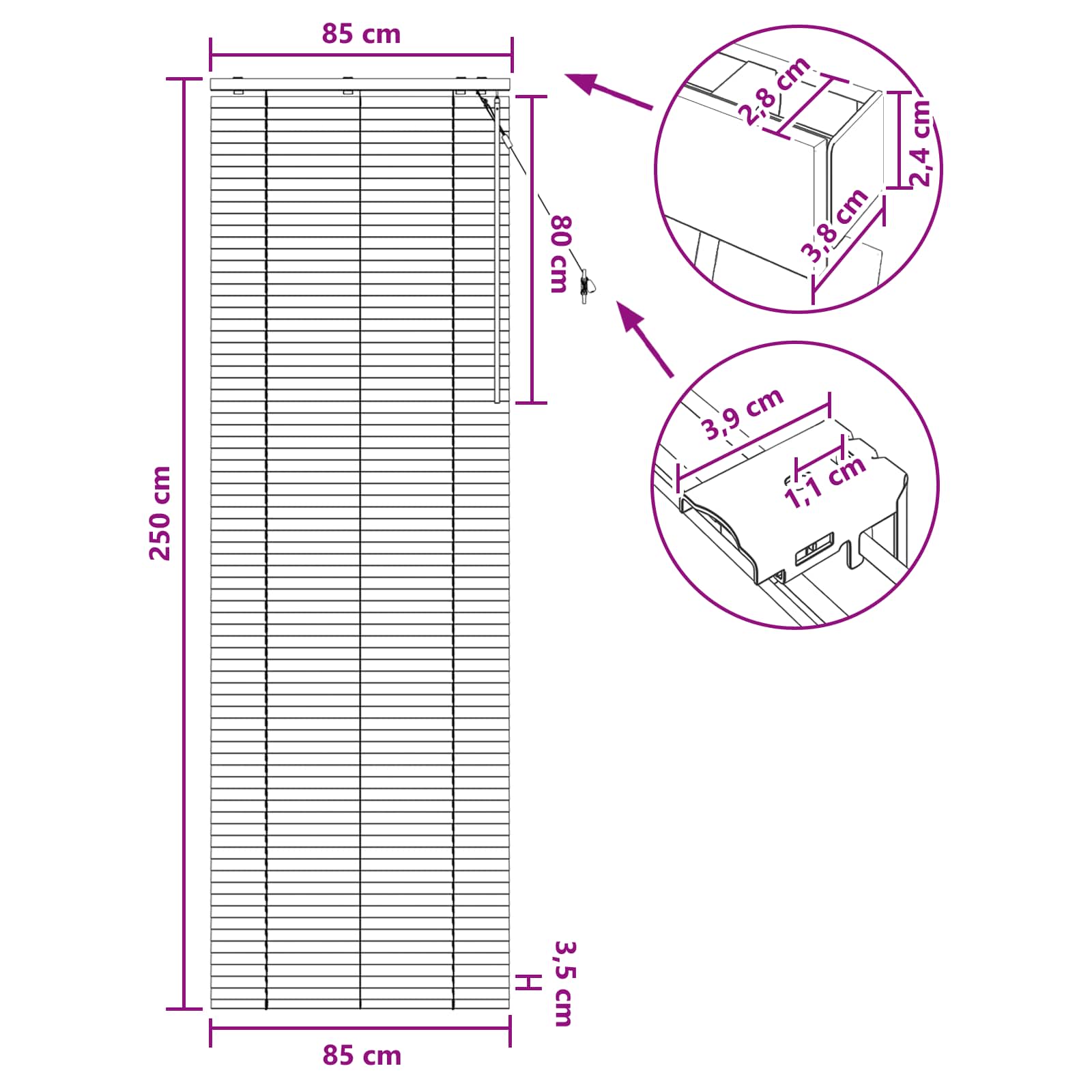 Venecijanska roleta Izgled hrasta 85 x 250 cm 35 mm