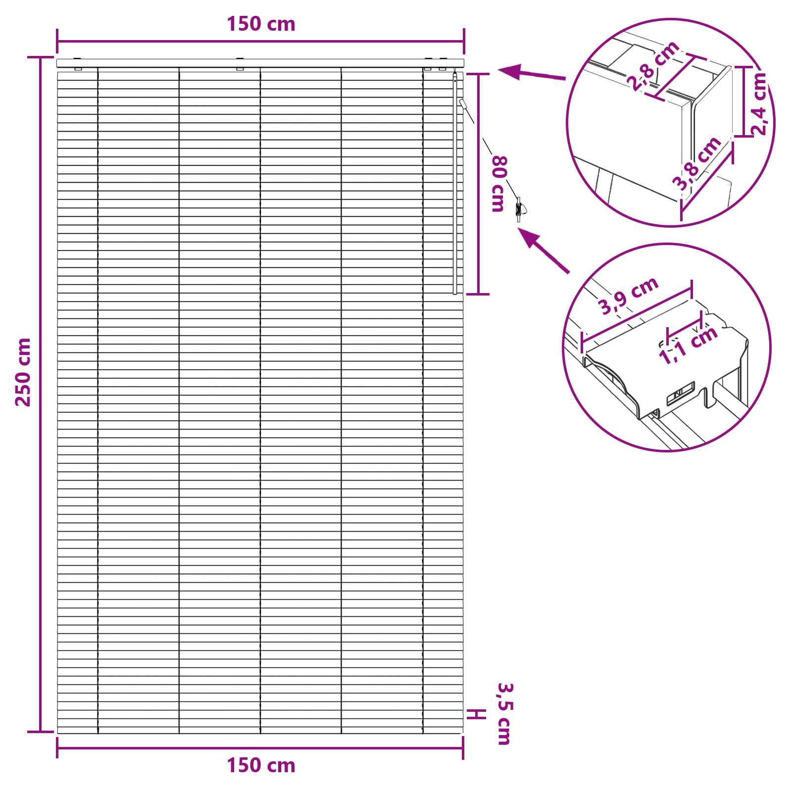 Venecijanska roleta Bijela 150 x 250 cm 35 mm