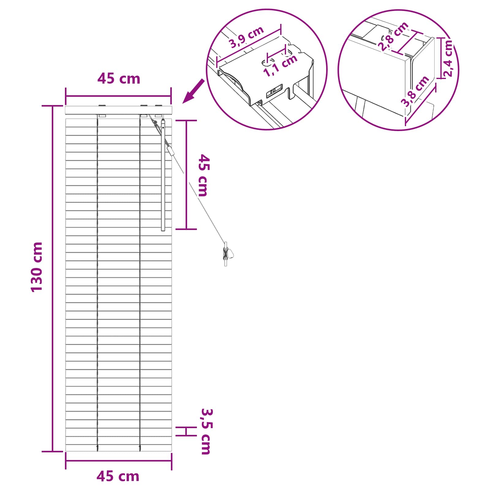 Venecijanska roleta Crna 45 x 130 cm 35 mm