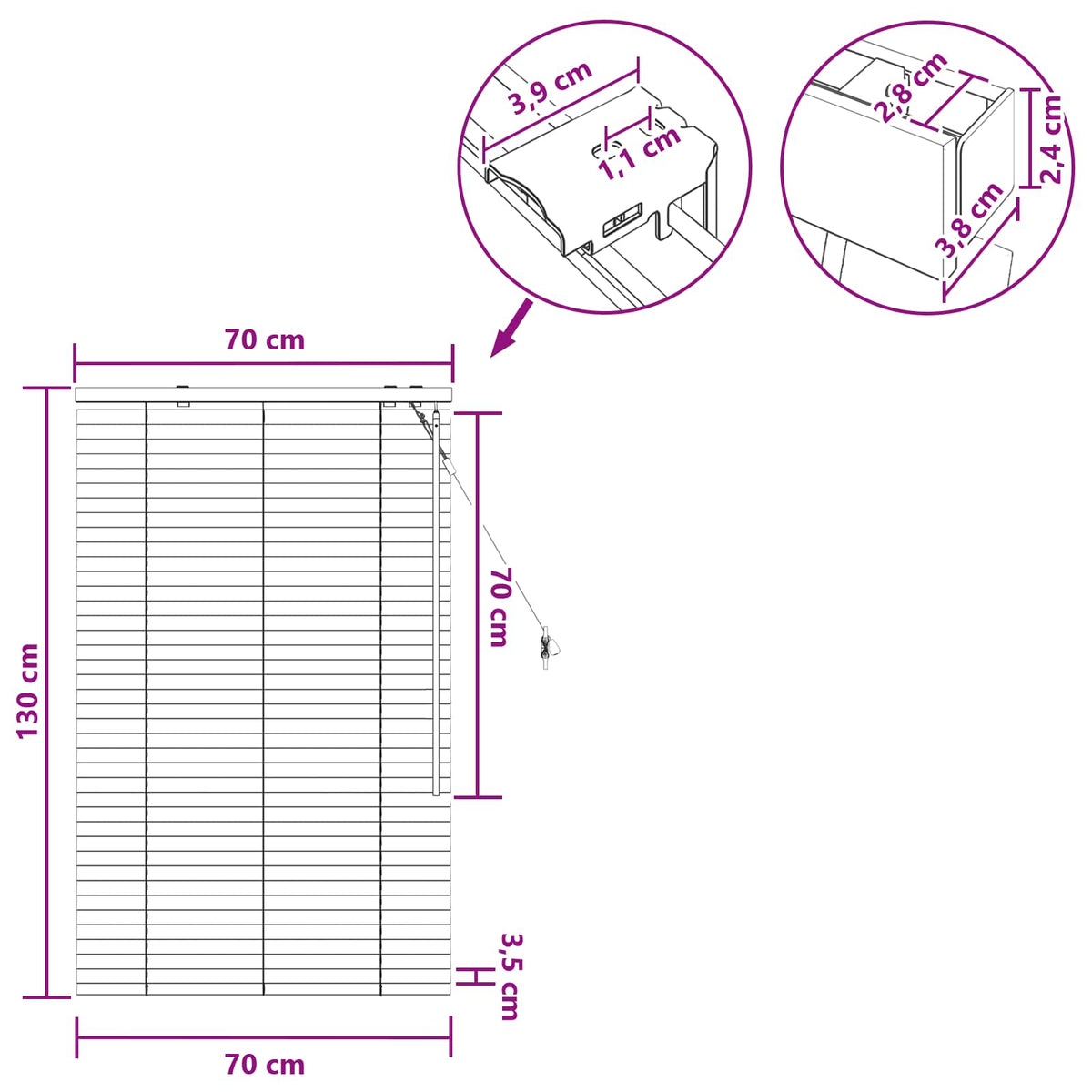 Venecijanska roleta Crna 70 x 130 cm 35 mm
