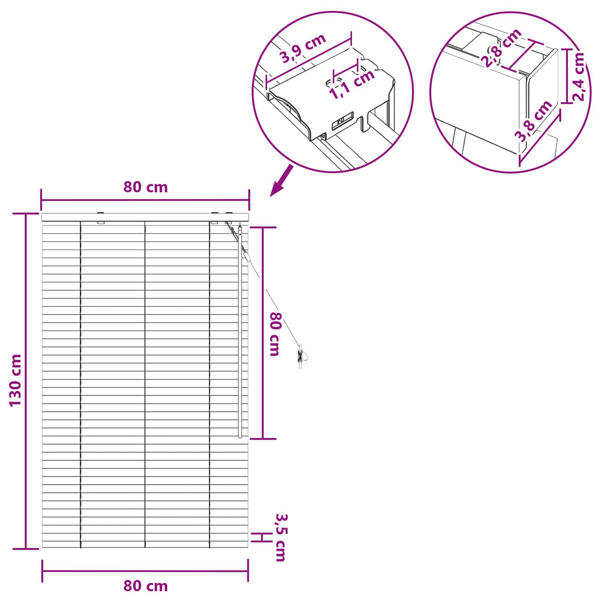Venecijanska roleta Crna 80 x 130 cm 35 mm