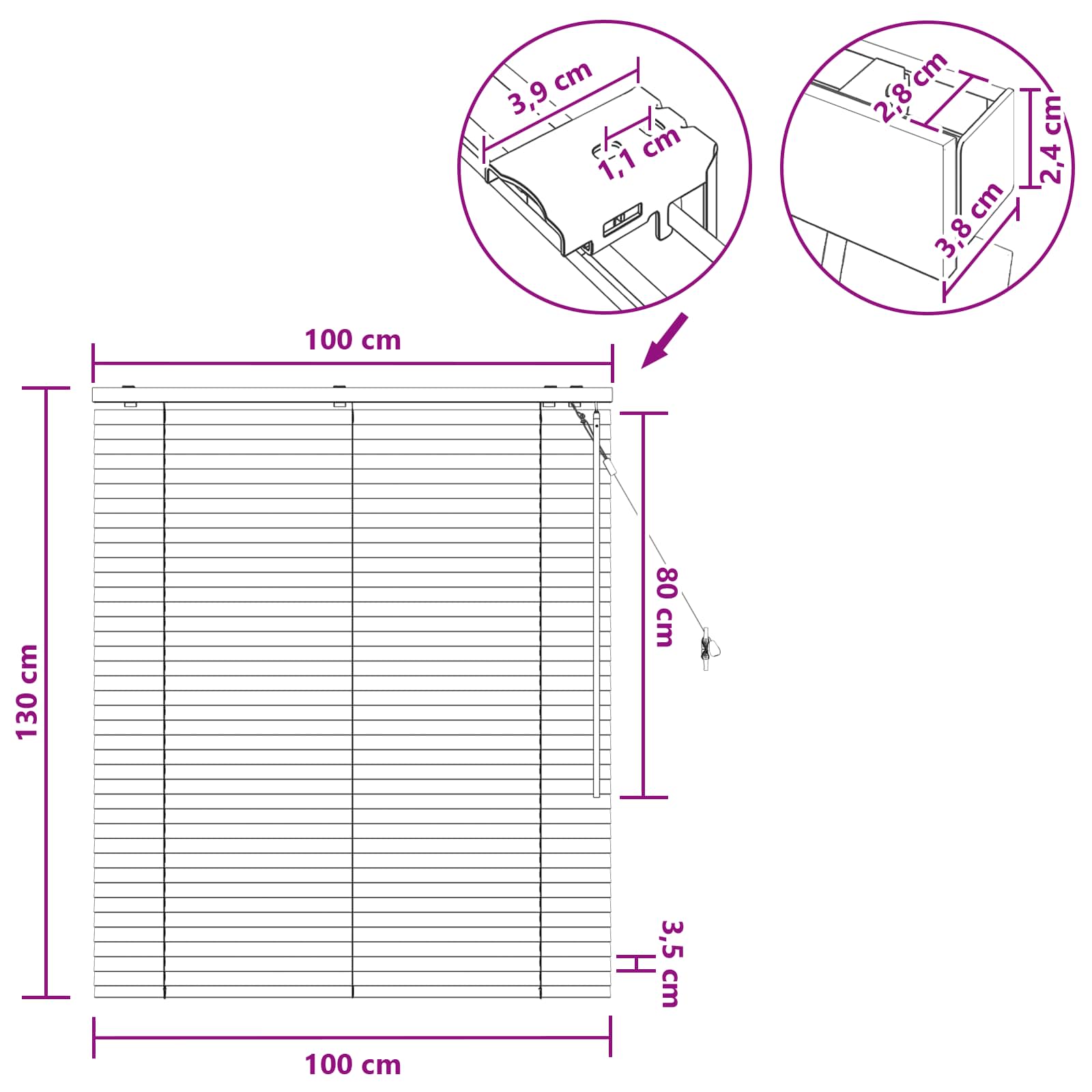 Venecijanska roleta Crna 100 x 130 cm 35 mm