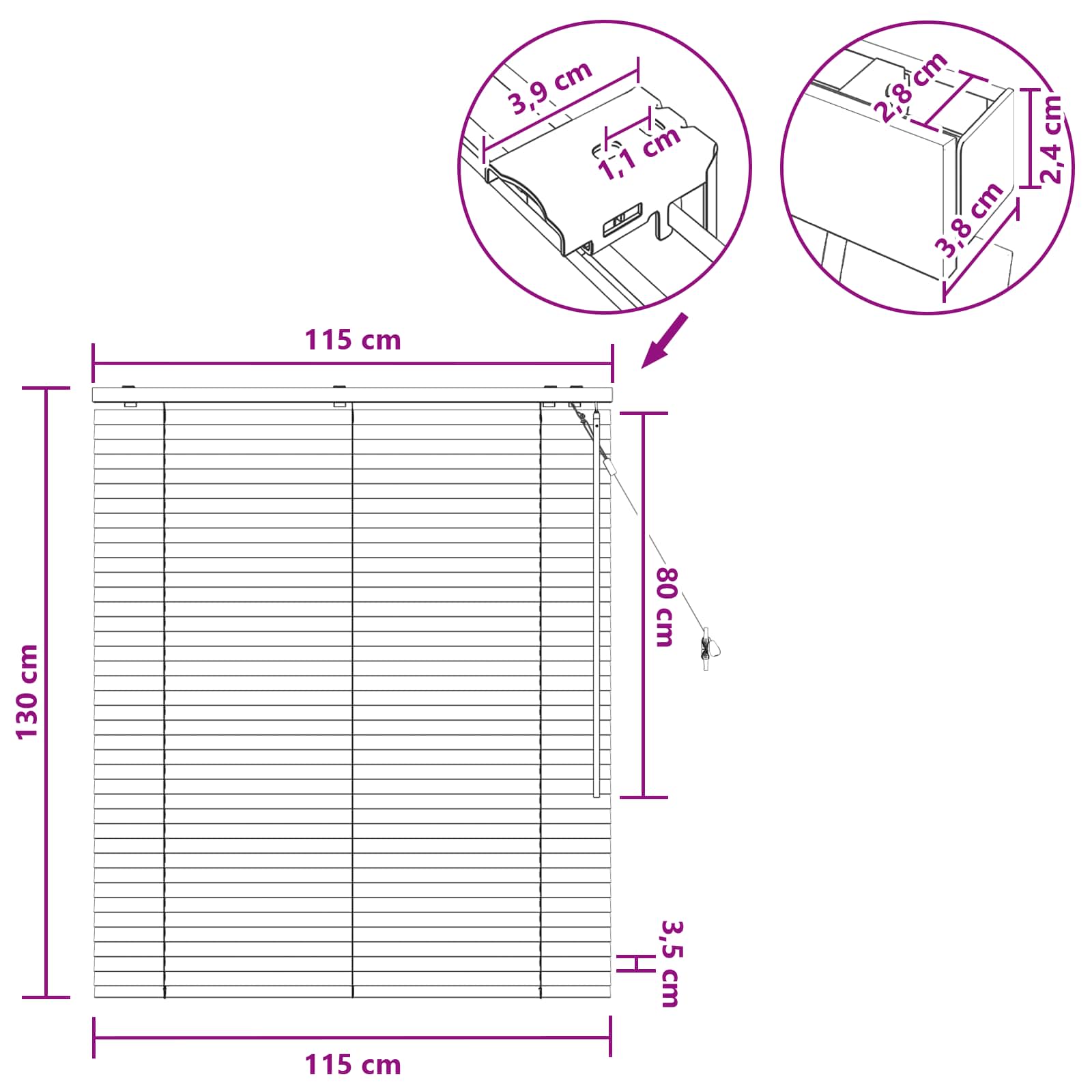 Venecijanska roleta Crna 115 x 130 cm 35 mm