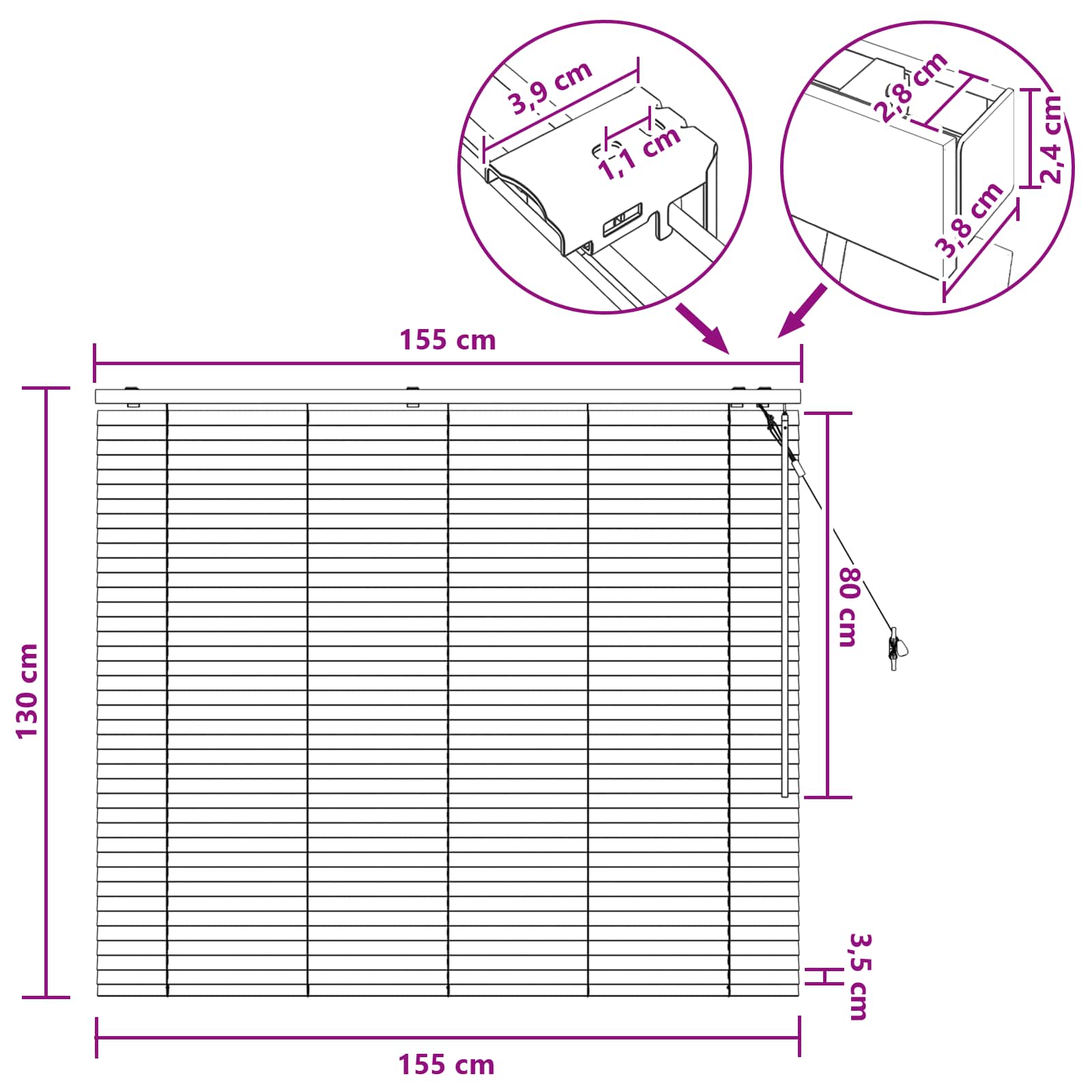 Venecijanska roleta Crna 155 x 130 cm 35 mm