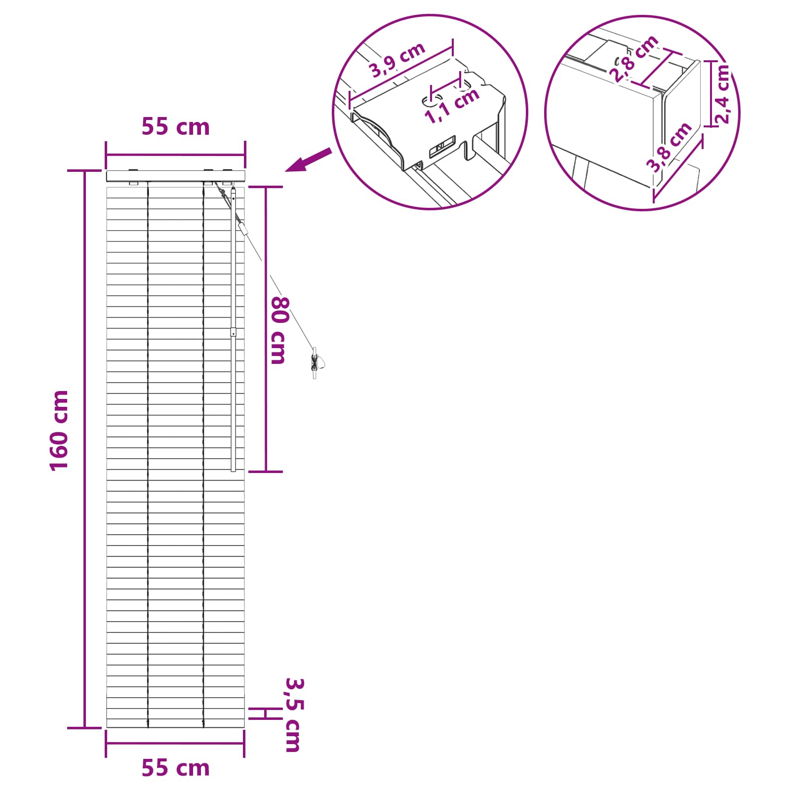 Venecijanska roleta Crna 55 x 160 cm 35 mm