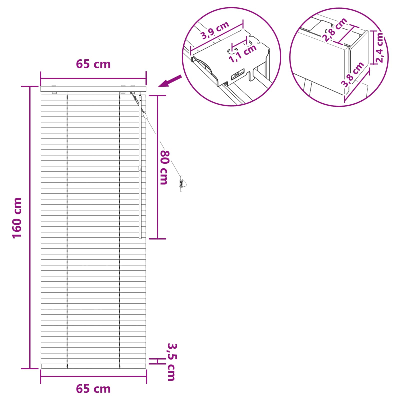Venecijanska roleta Crna 65 x 160 cm 35 mm
