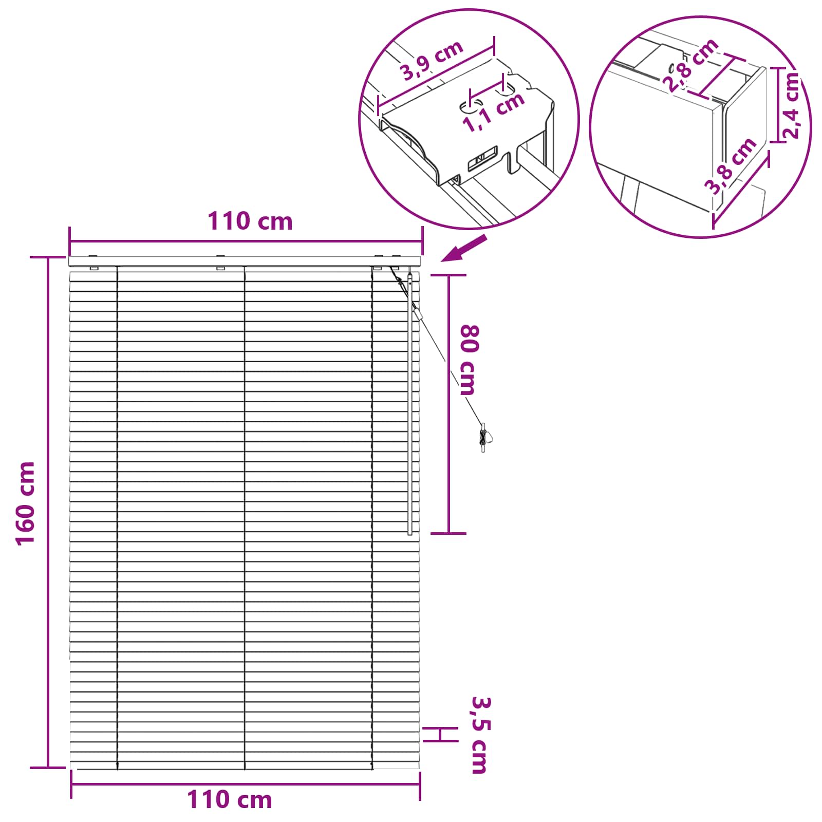 Venecijanska roleta Crna 110 x 160 cm 35 mm