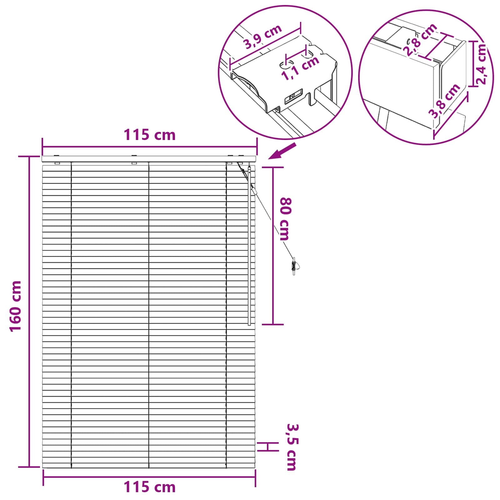 Venecijanska roleta Crna 115 x 160 cm 35 mm