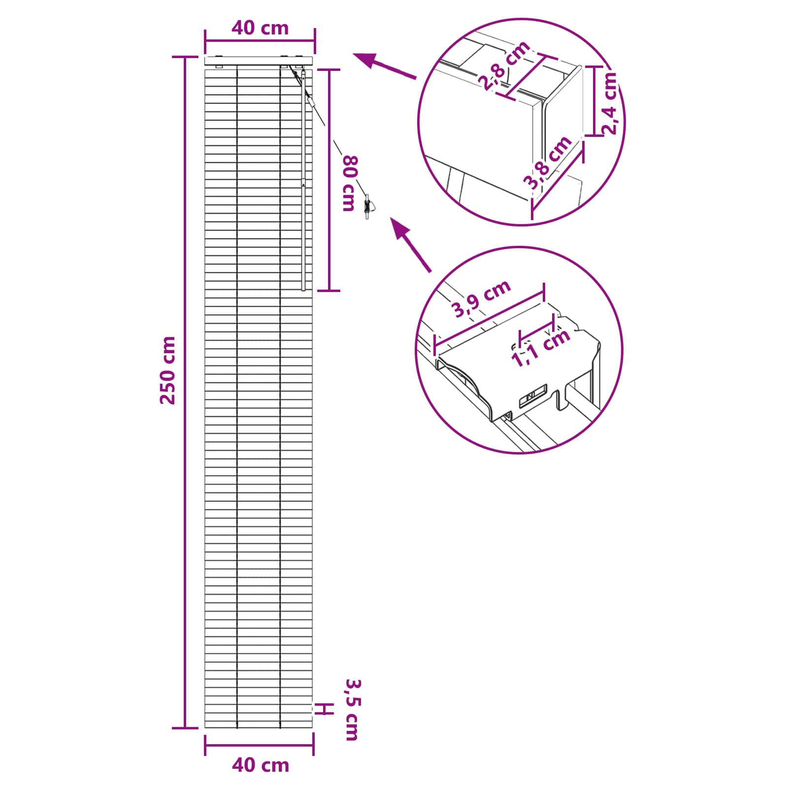 Venecijanska roleta Crna 40 x 250 cm 35 mm