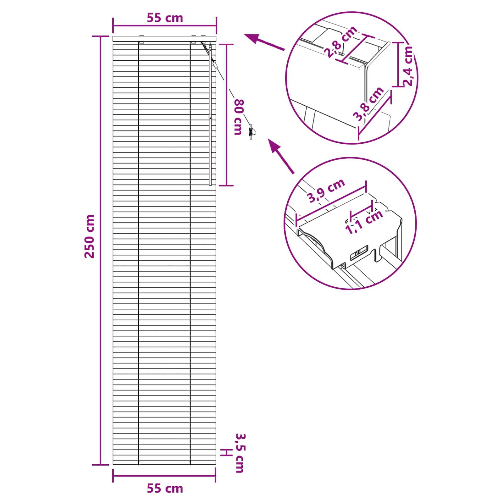 Venecijanska roleta Crna 55 x 250 cm 35 mm