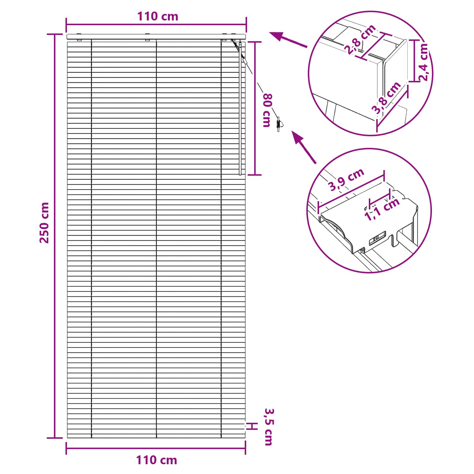 Venecijanska roleta Crna 110 x 250 cm 35 mm