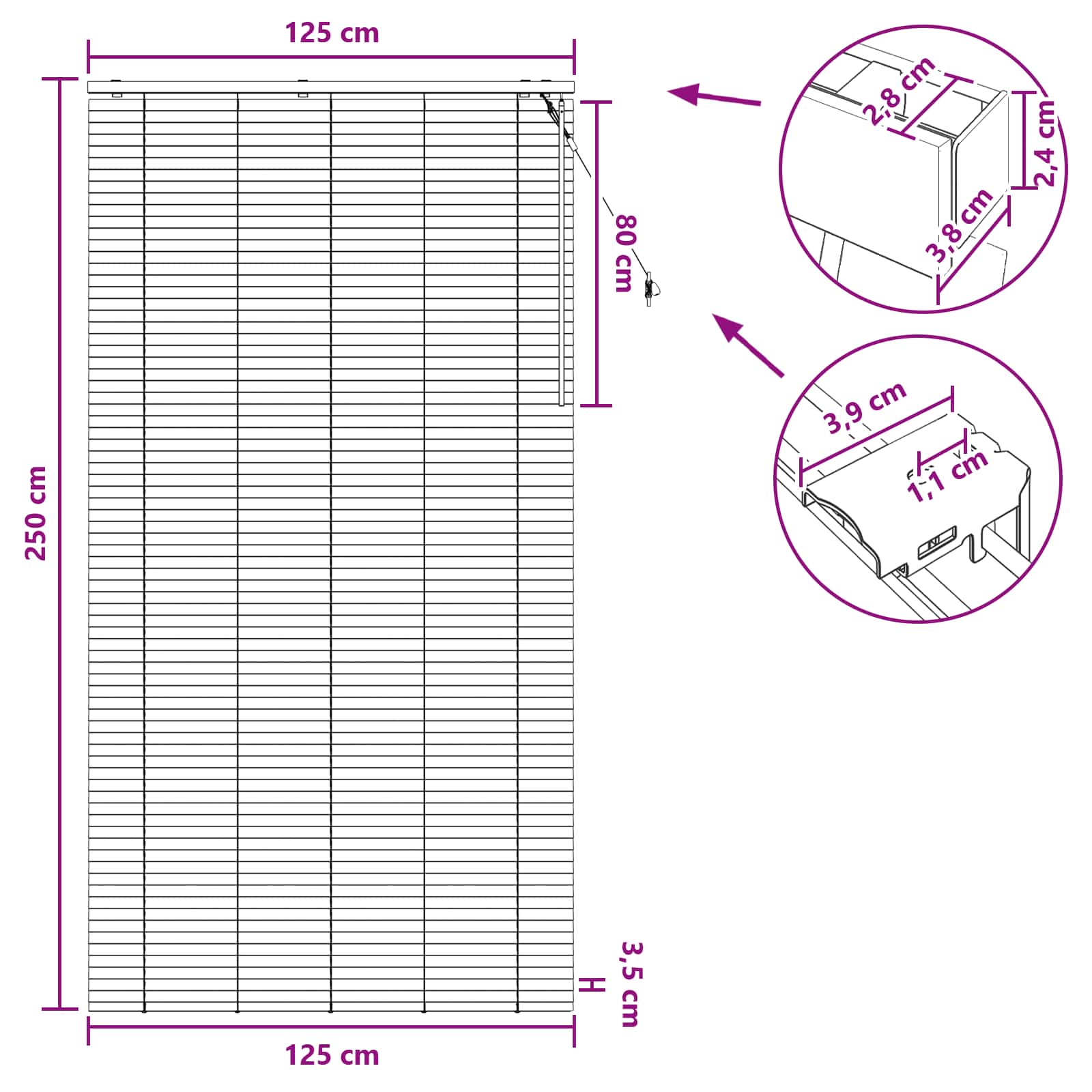 Venecijanska roleta Crna 125 x 250 cm 35 mm