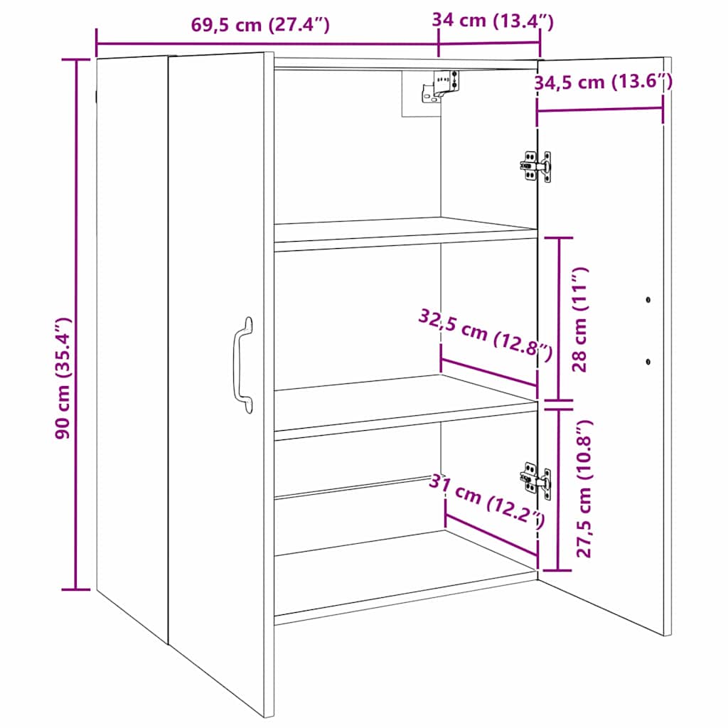 Ormar za Zid Crni hrast 69,5 x 34 x 90 cm Konstruirano drvo