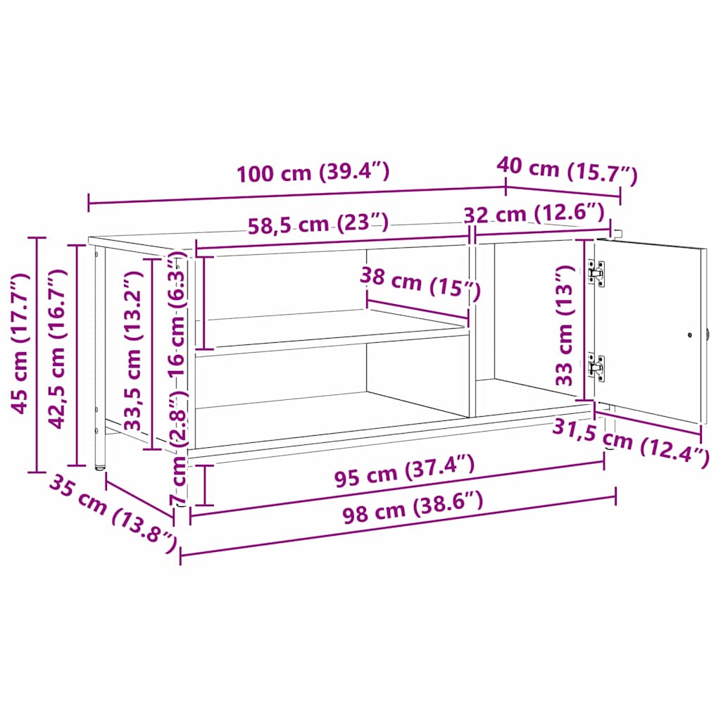 TV ormar Crni hrast 100 x 40 x 45 cm Konstruirano drvo