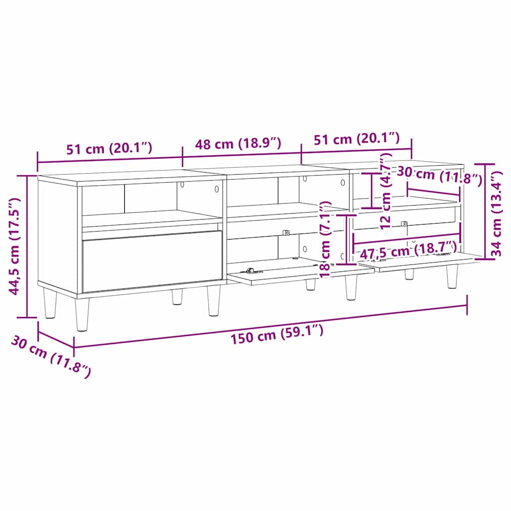 TV ormar Umjetnički hrast 150 x 30 x 45 cm Konstruirano drvo