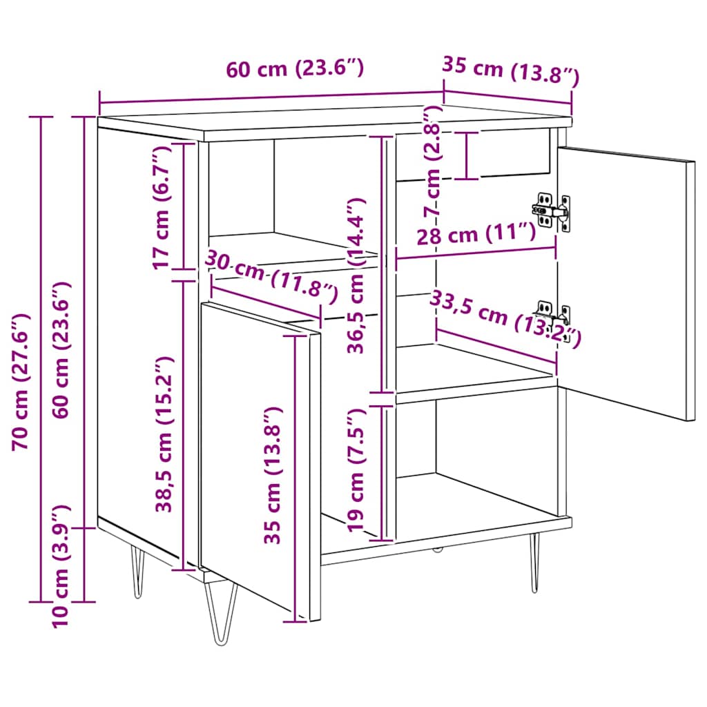 Kreveta Umjetnički hrast 60 x 35 x 70 cm