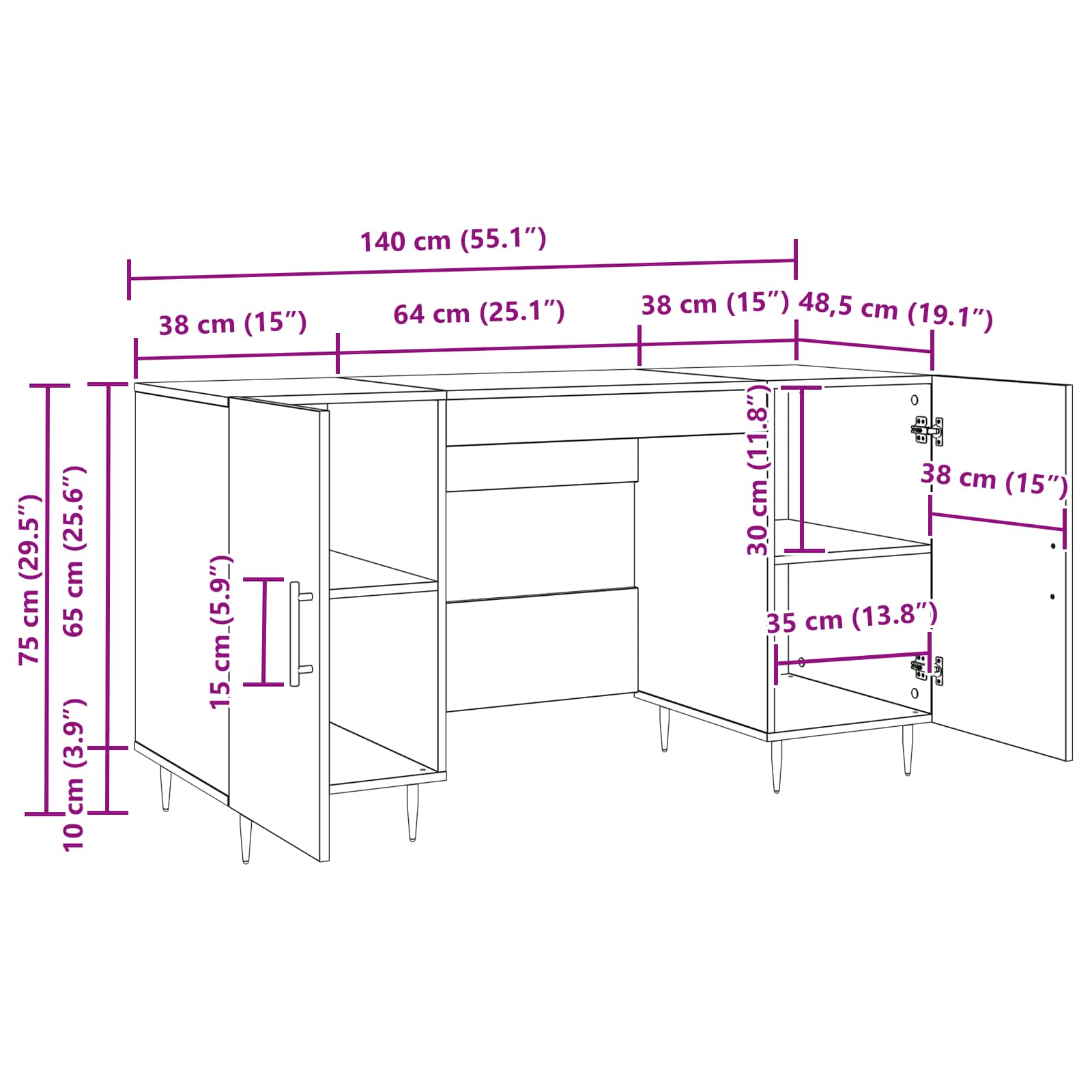 Stol s policom Crni hrast 140 x 50 x 75 cm Konstruirano drvo