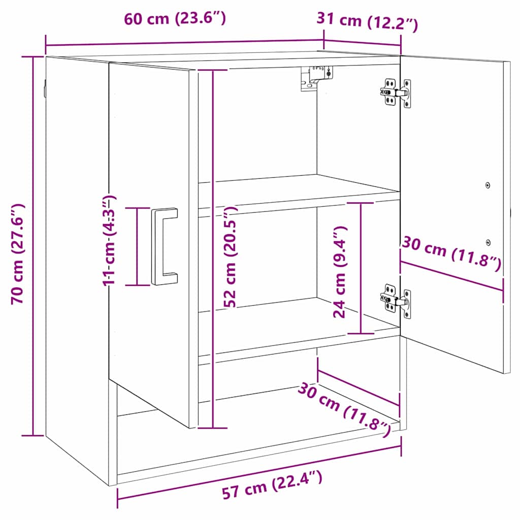 Ormar za Zid Zidne Crni hrast 60 x 31 x 70 cm Konstruirano drvo