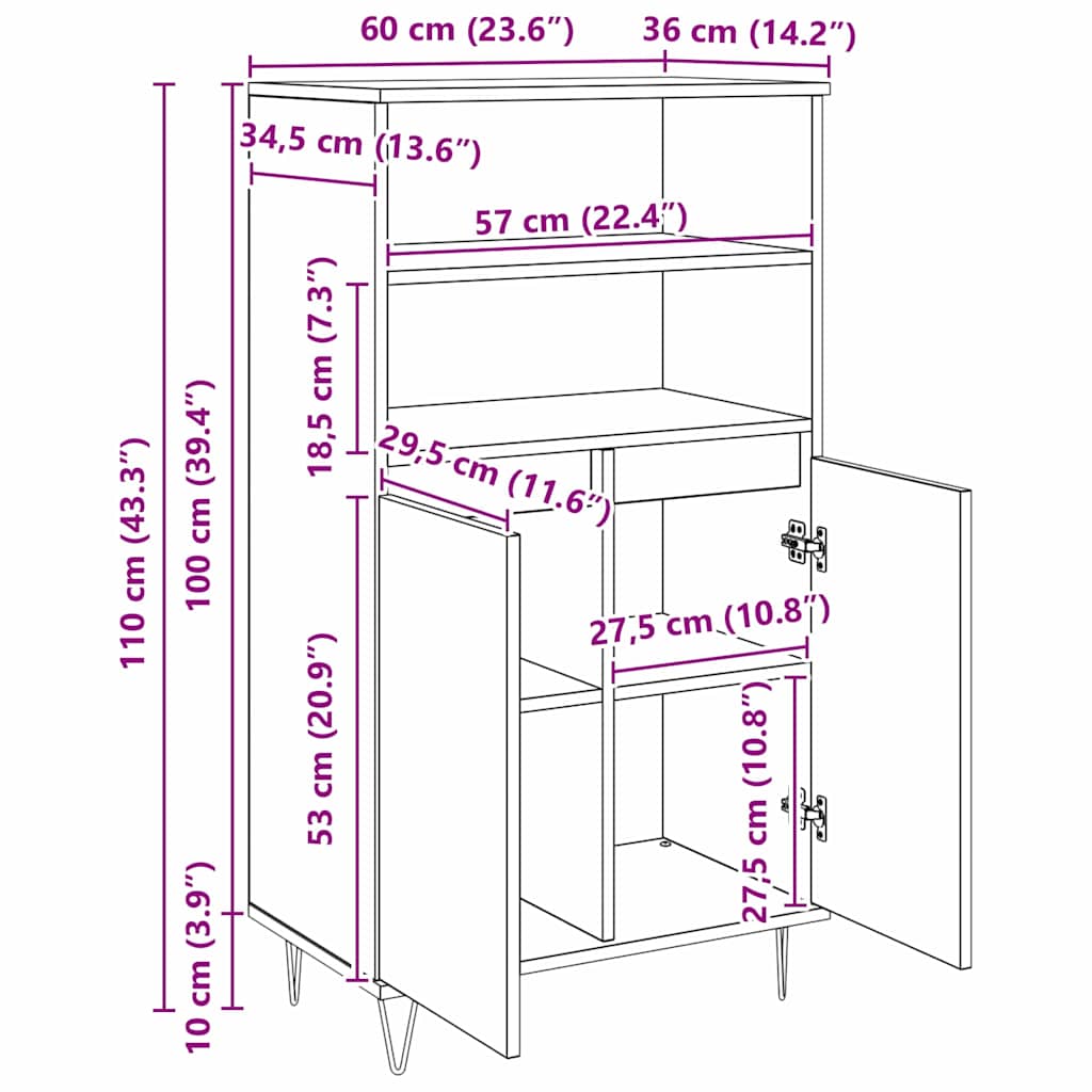 Highboard Crna 60 x 36 x 110 cm Konstruirano drvo