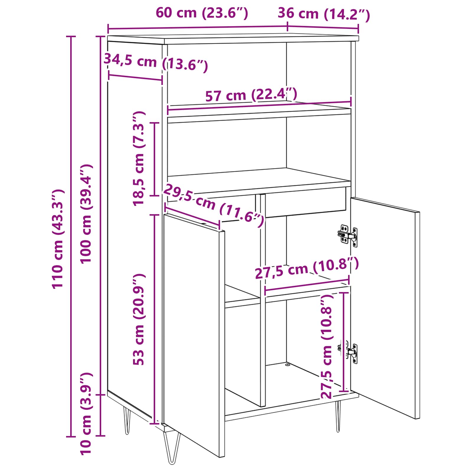 Highboard Crna 60 x 36 x 110 cm Konstruirano drvo