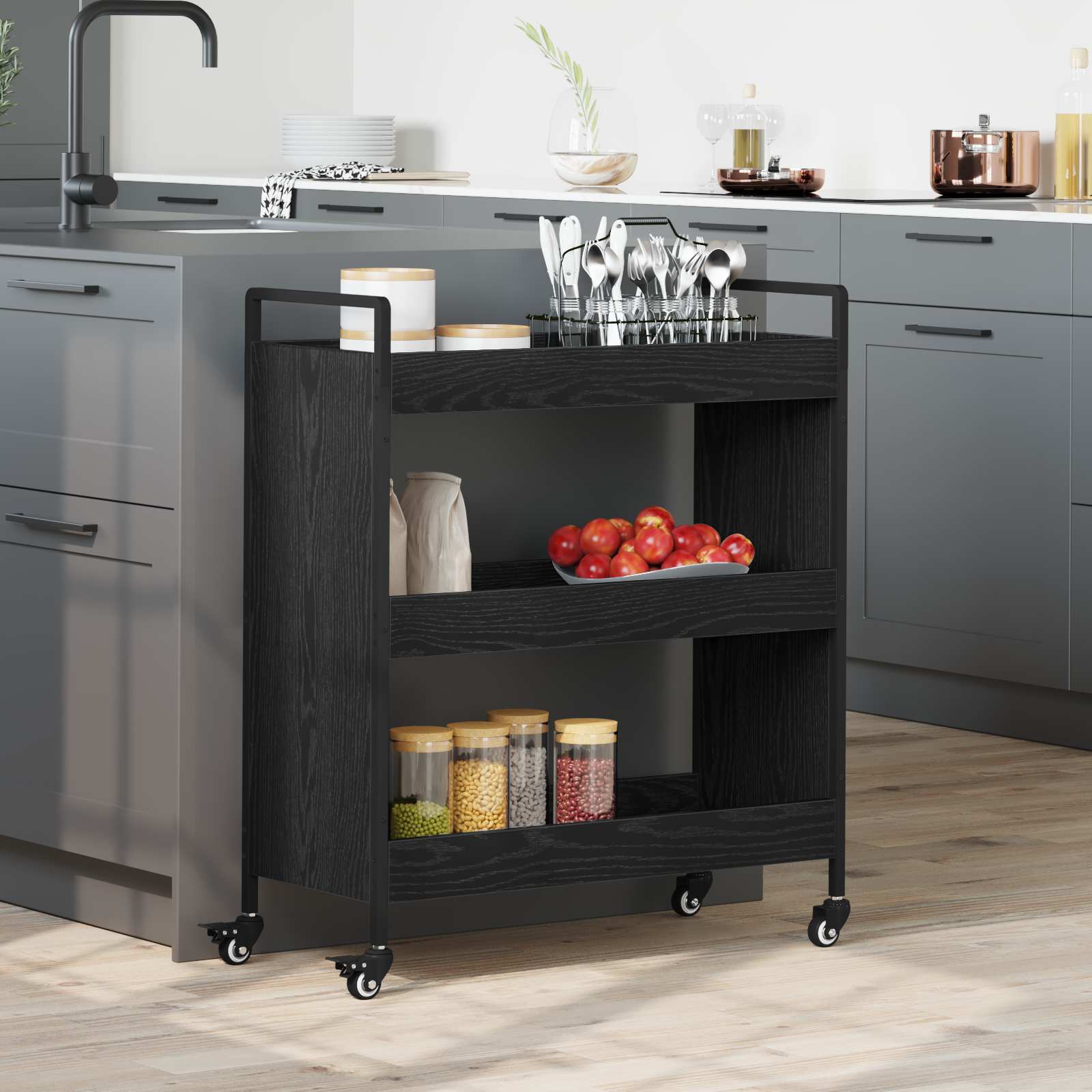 Kuhinjski kolica Crni hrast 70 x 30 x 82 cm Konstruirano drvo