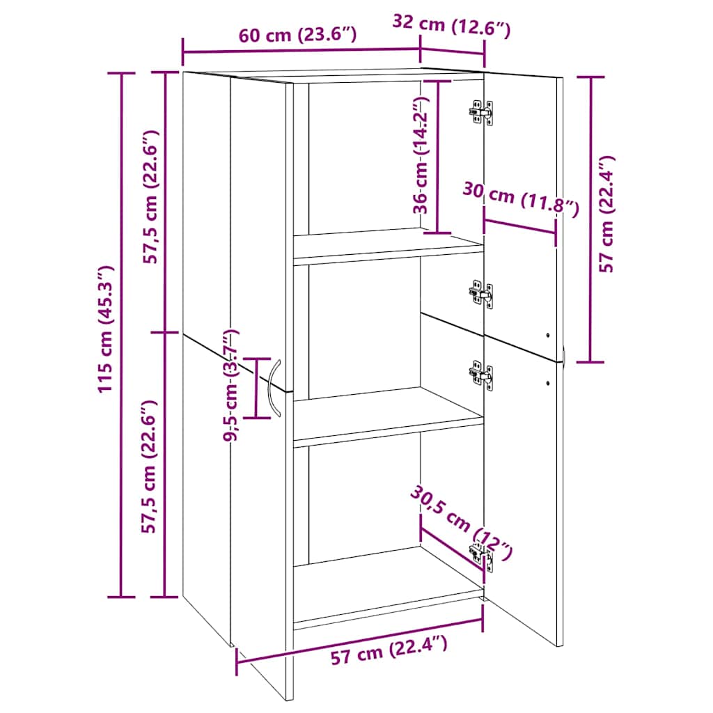 Uredski ormar Crni hrast 60 x 32 x 115 cm Konstruirano drvo