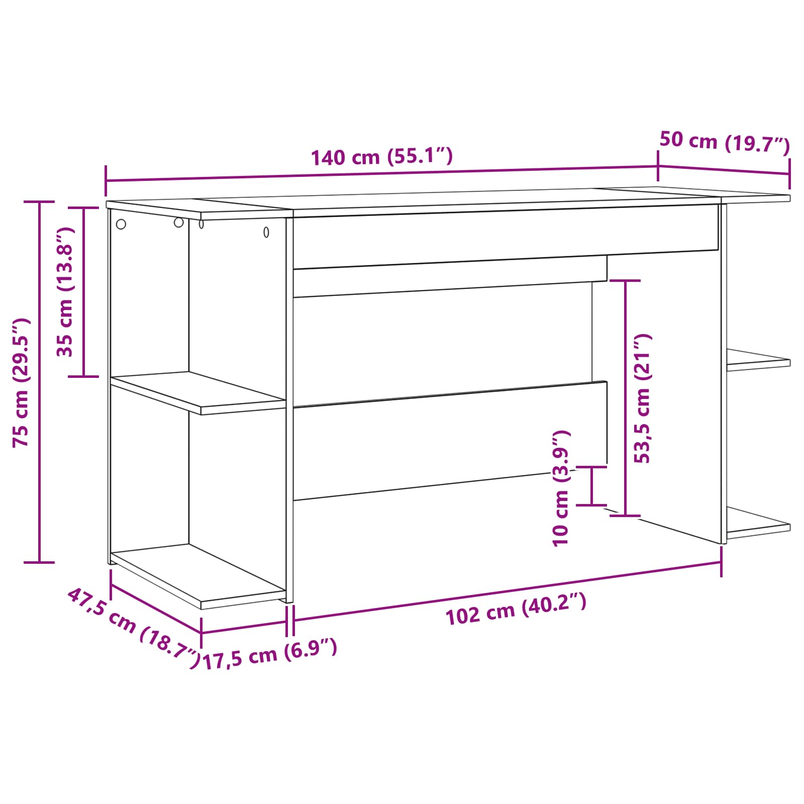 Stol s policom Crni hrast 140 x 50 x 75 cm Konstruirano drvo