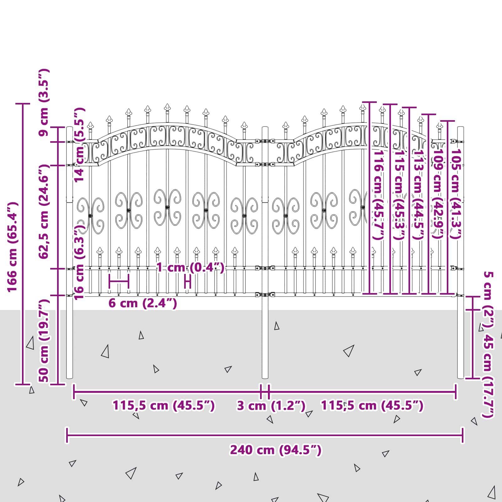 Vrtna Ograda KAMPEN 240 x 166 cm Mesh Siva