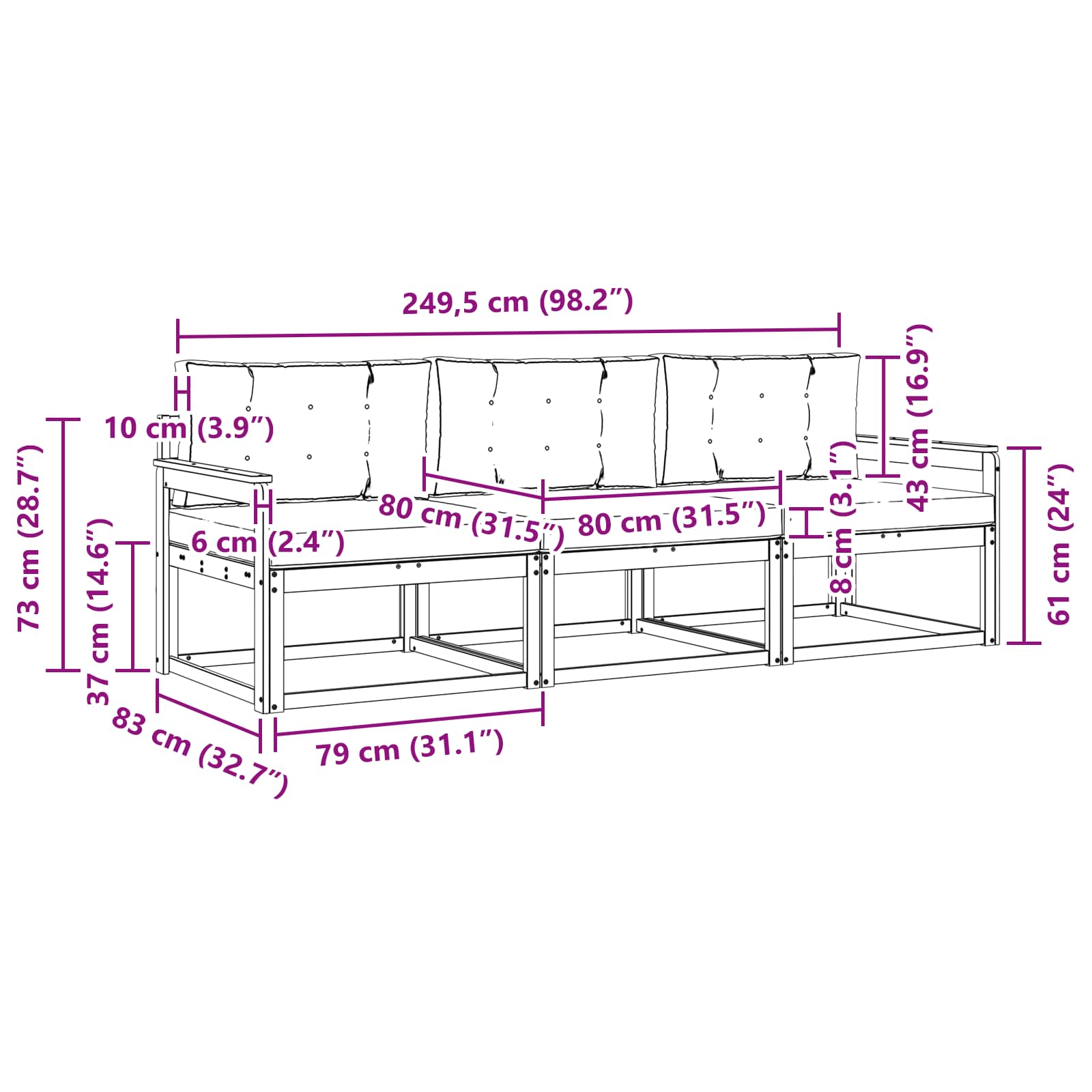 Set vanjskih sofa s jastukom 3 pcs Bijela i bež Poliester