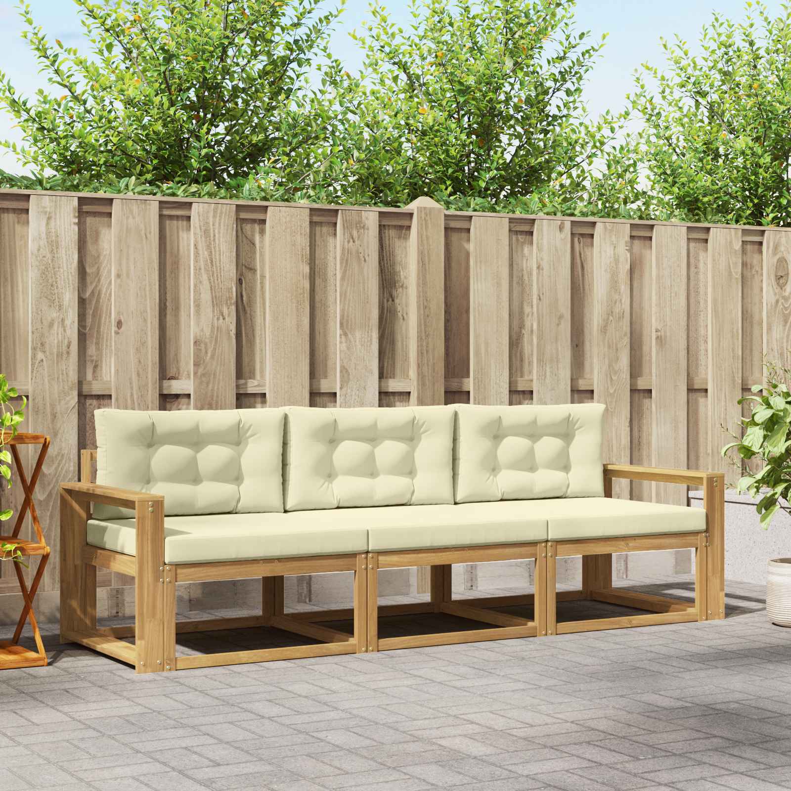 Set vanjskih sofa s jastukom 3 pcs Bijela i krem Poliester