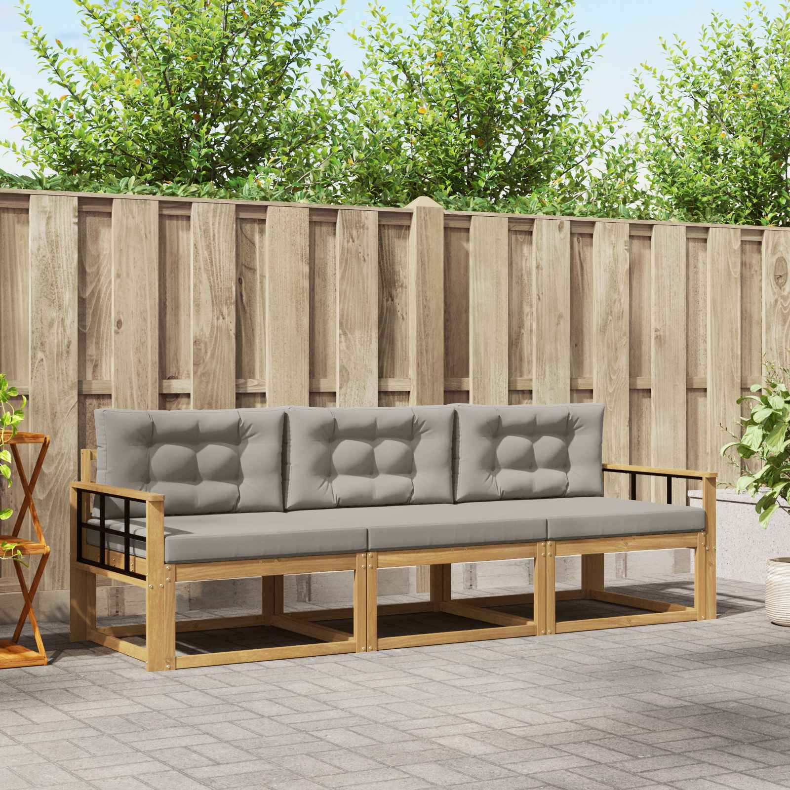 Set vanjskih sofa 3 kom. Bijela i svjetlosiva Poliester